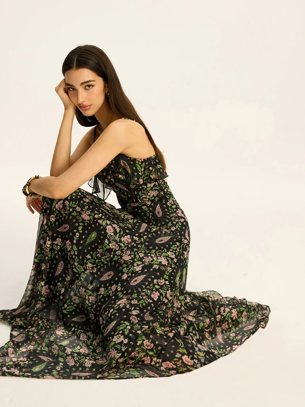 Floral Printed Chiffon Maxi Dress - Wholesalesil