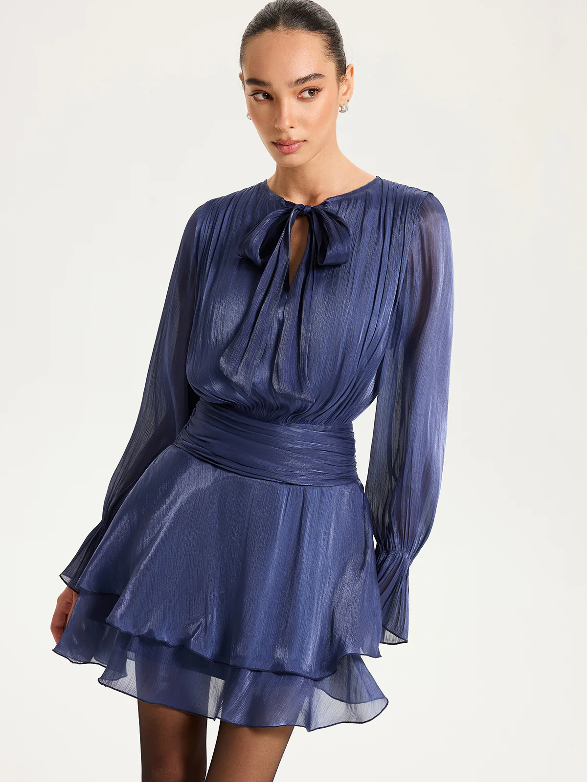 Ruched Waist Ruffle Mini Dress - Wholesalesil