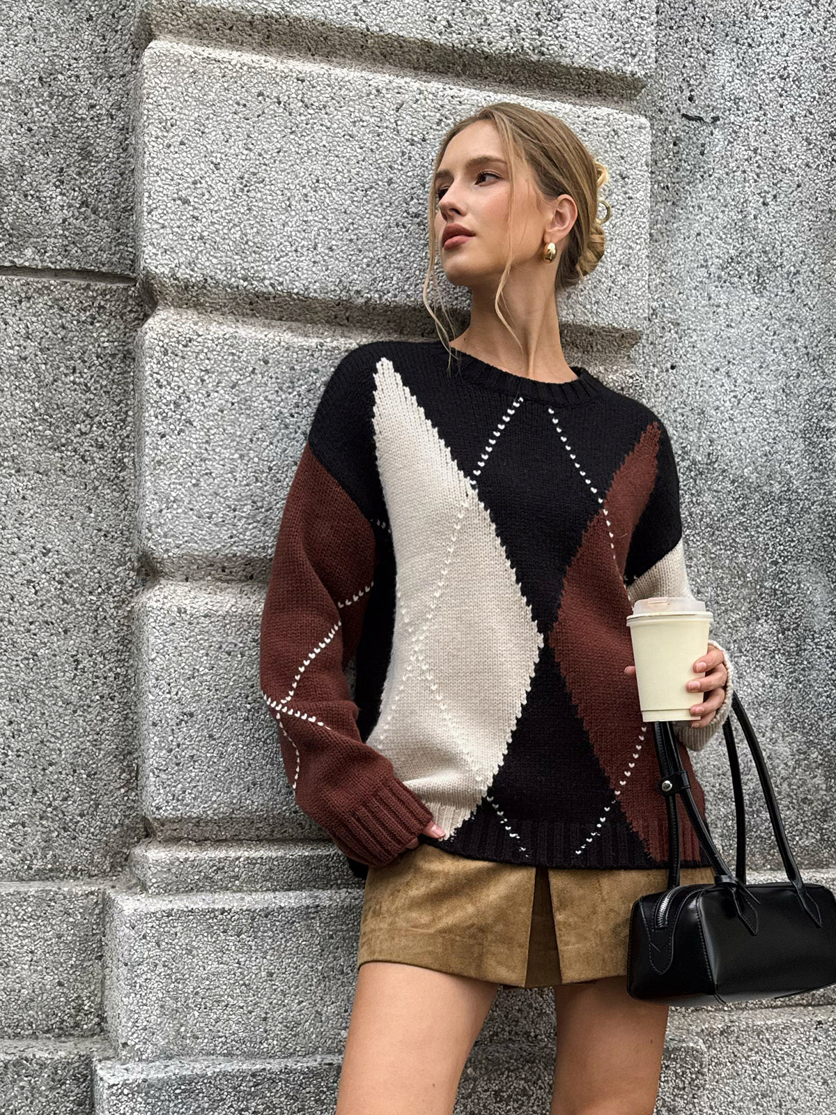 Multi-Color Argyle Wool-Blend Sweater - Wholesalesil