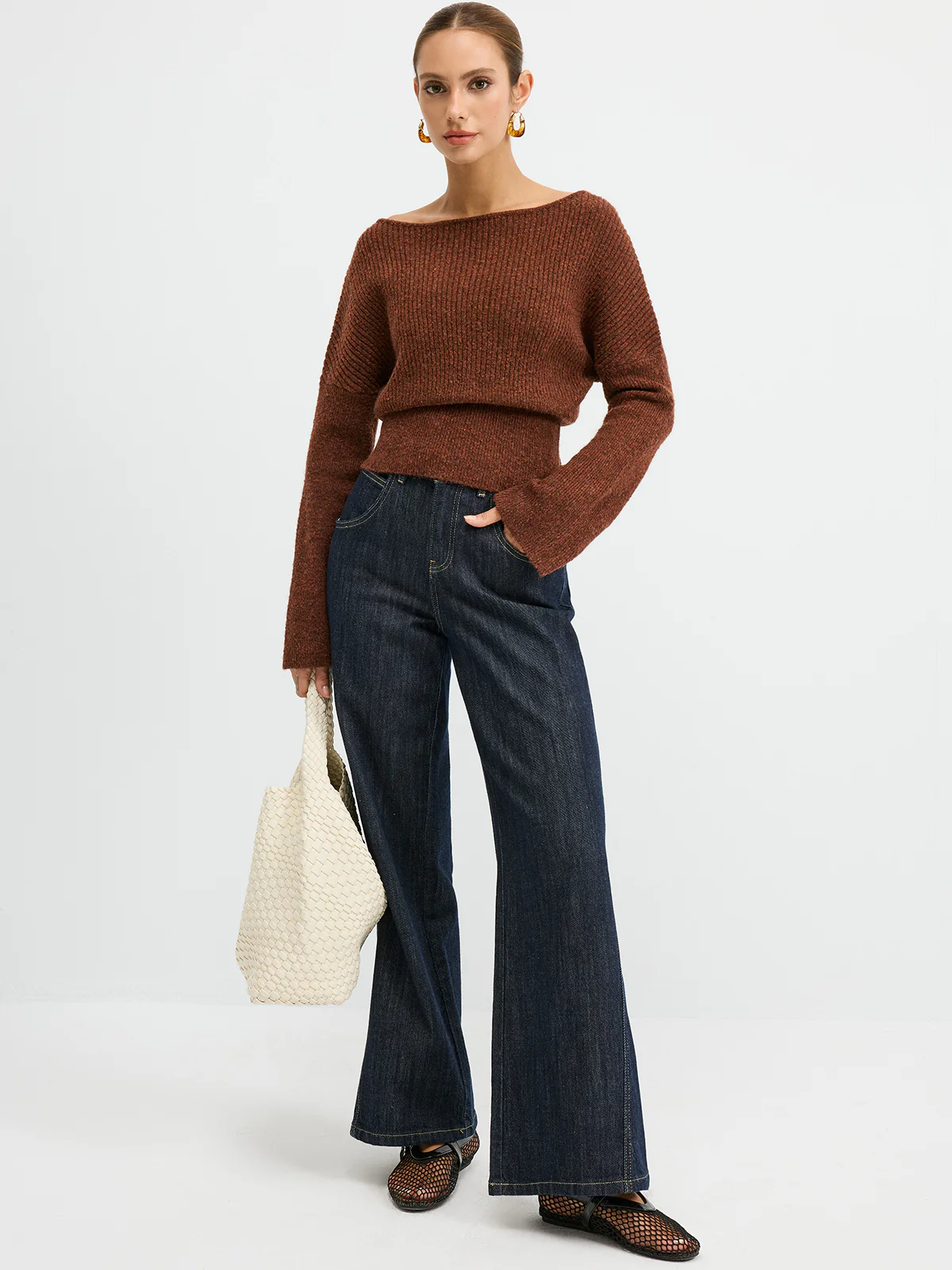 Wool Blend Off-Shoulder Sweater - Wholesalesil