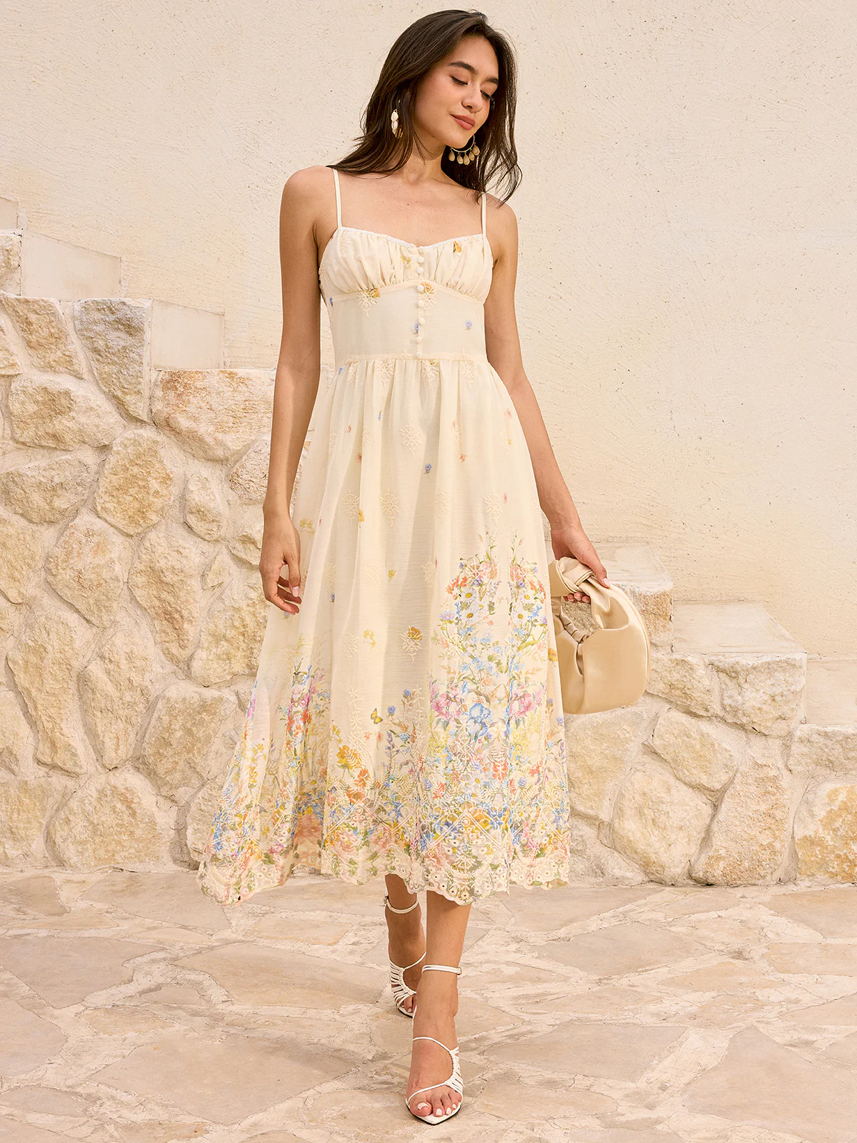 Floral Embroidered Midi Dress - Wholesalesil