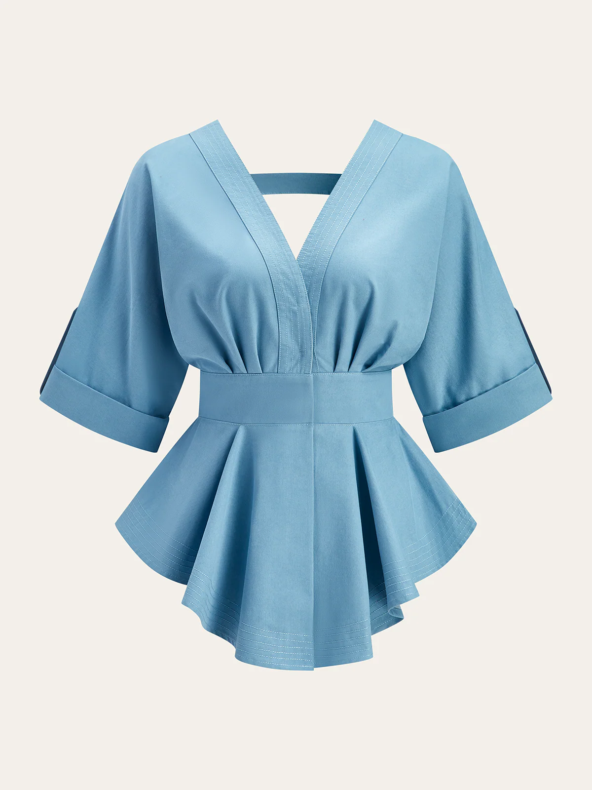 V-Neck Peplum Blouse - Wholesalesil