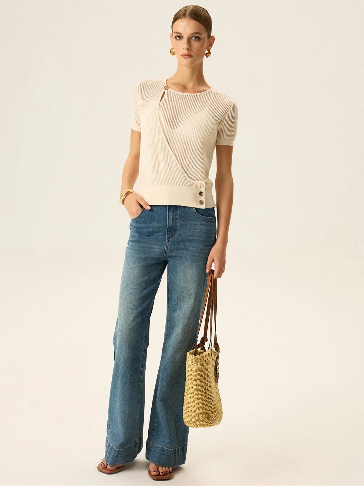 Asymmetric Button Knit Top - Wholesalesil