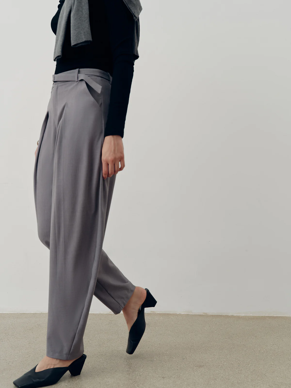 Mid-Waist Belted Pleated Pants - Wholesalesil