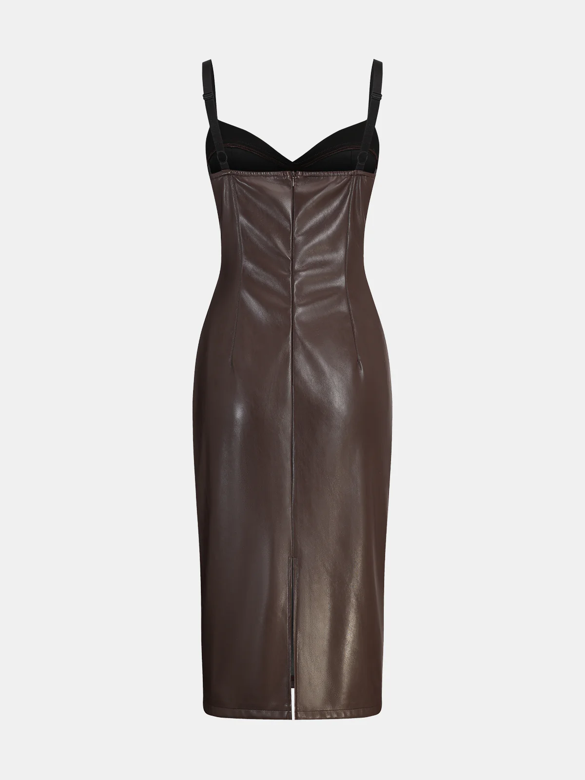 Faux Leather Sweetheart Neckline Slip Midi Dress - Wholesalesil