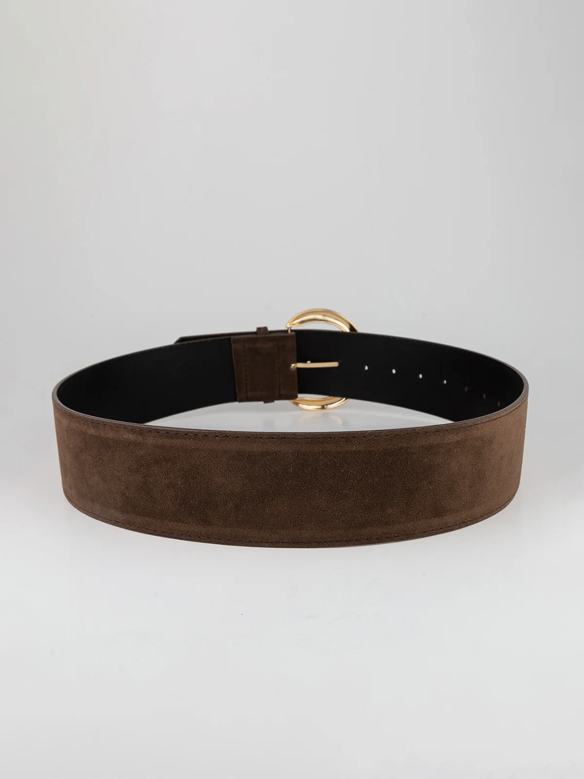 Gold Crescent Buckle Wide Suede Belt - Wholesalesil