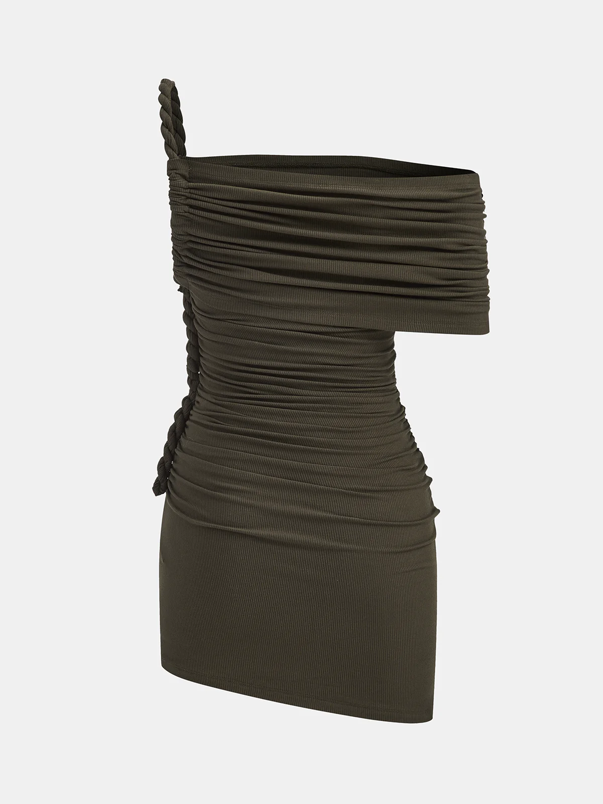 Braided Rope One-Shoulder Ruched Mini Dress - Wholesalesil