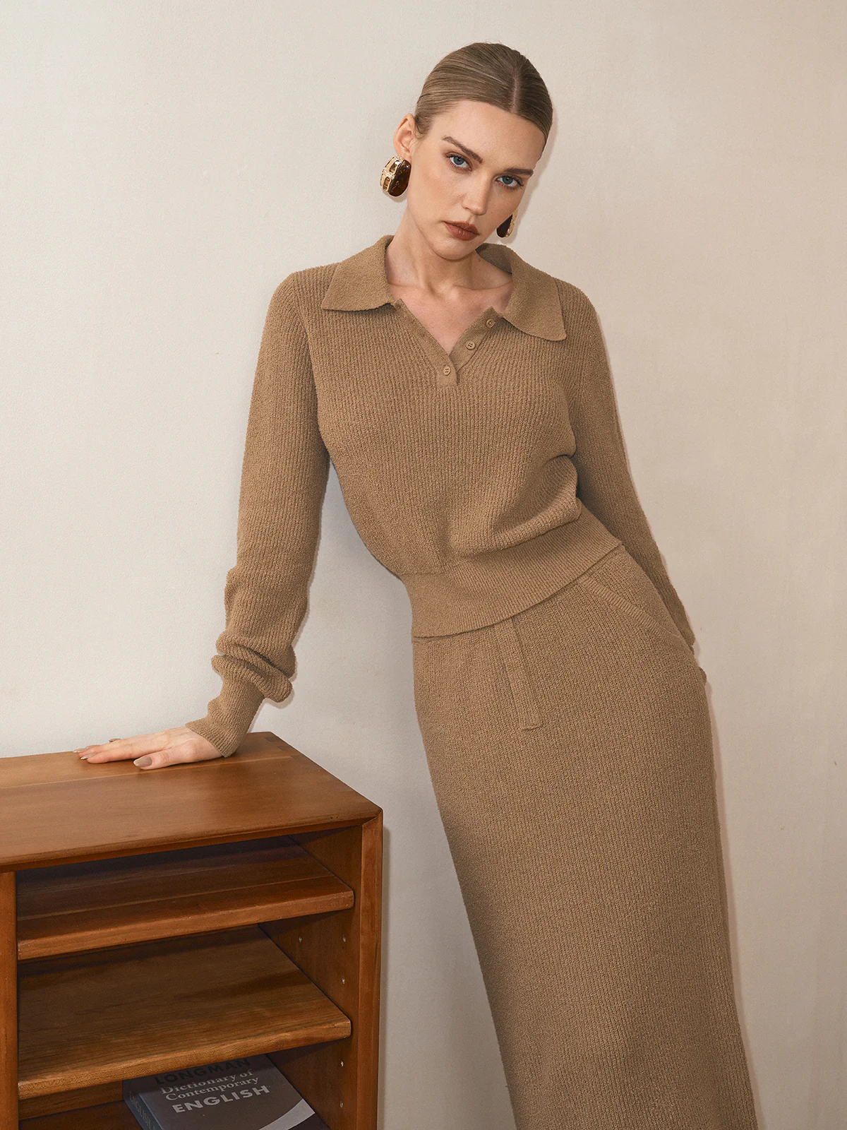 Polo Collar Cinched Waist Sweater - Wholesalesil