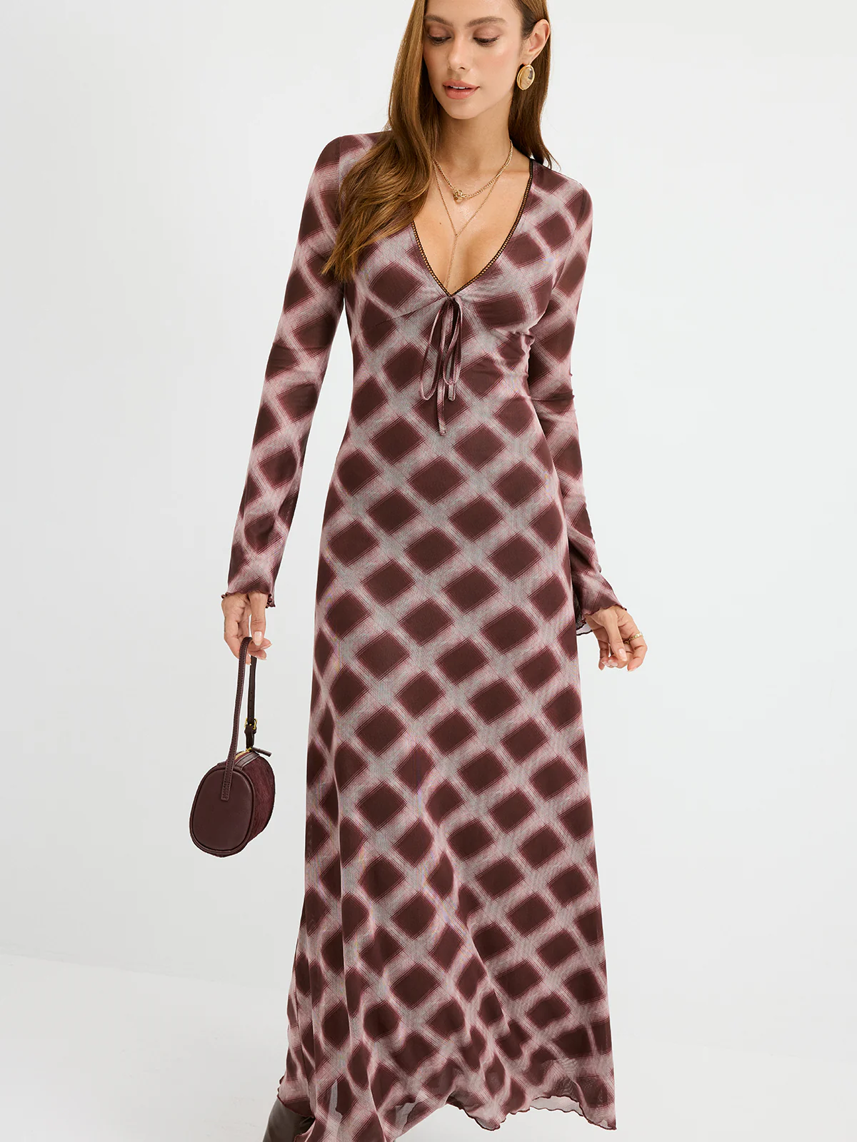 Checkered Mesh Maxi Dress - Wholesalesil