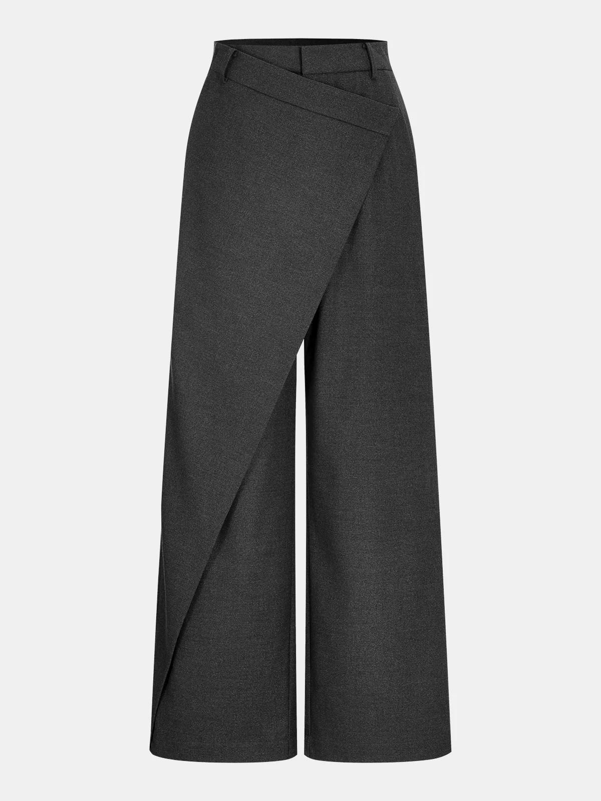 Asymmetric Mid-Waist Wide-Leg Pants - Wholesalesil