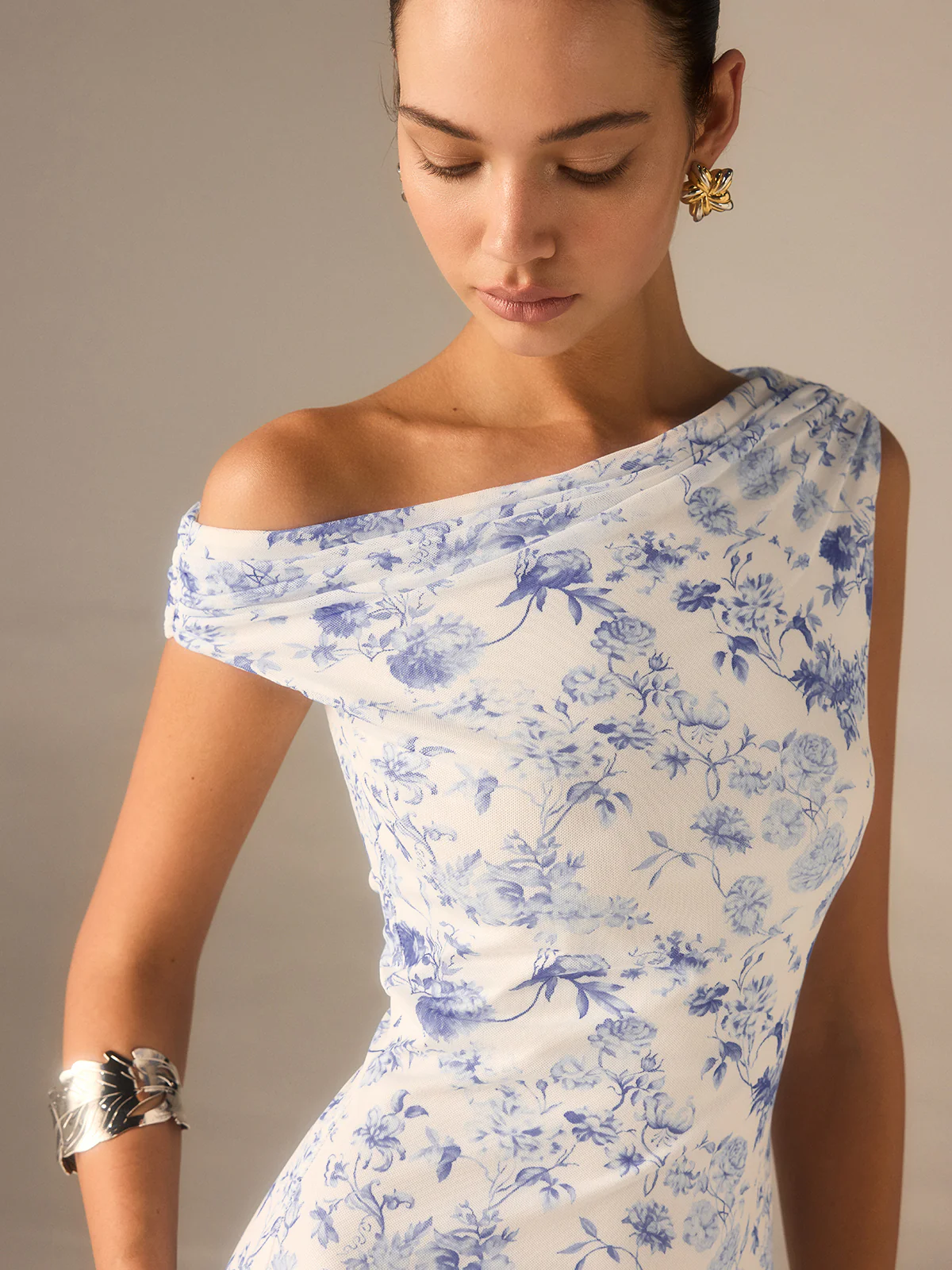 Floral Asymmetrical Drop Shoulder Maxi Dress - Wholesalesil