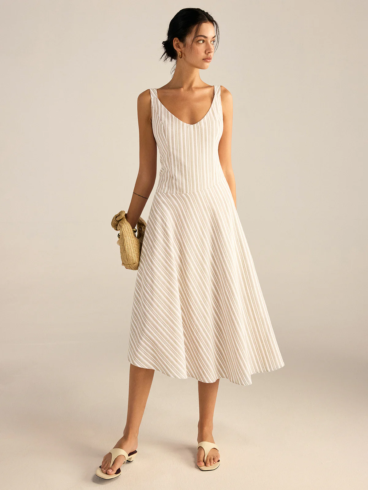 Striped Asymmetriccal Hem Midi Dress - Wholesalesil