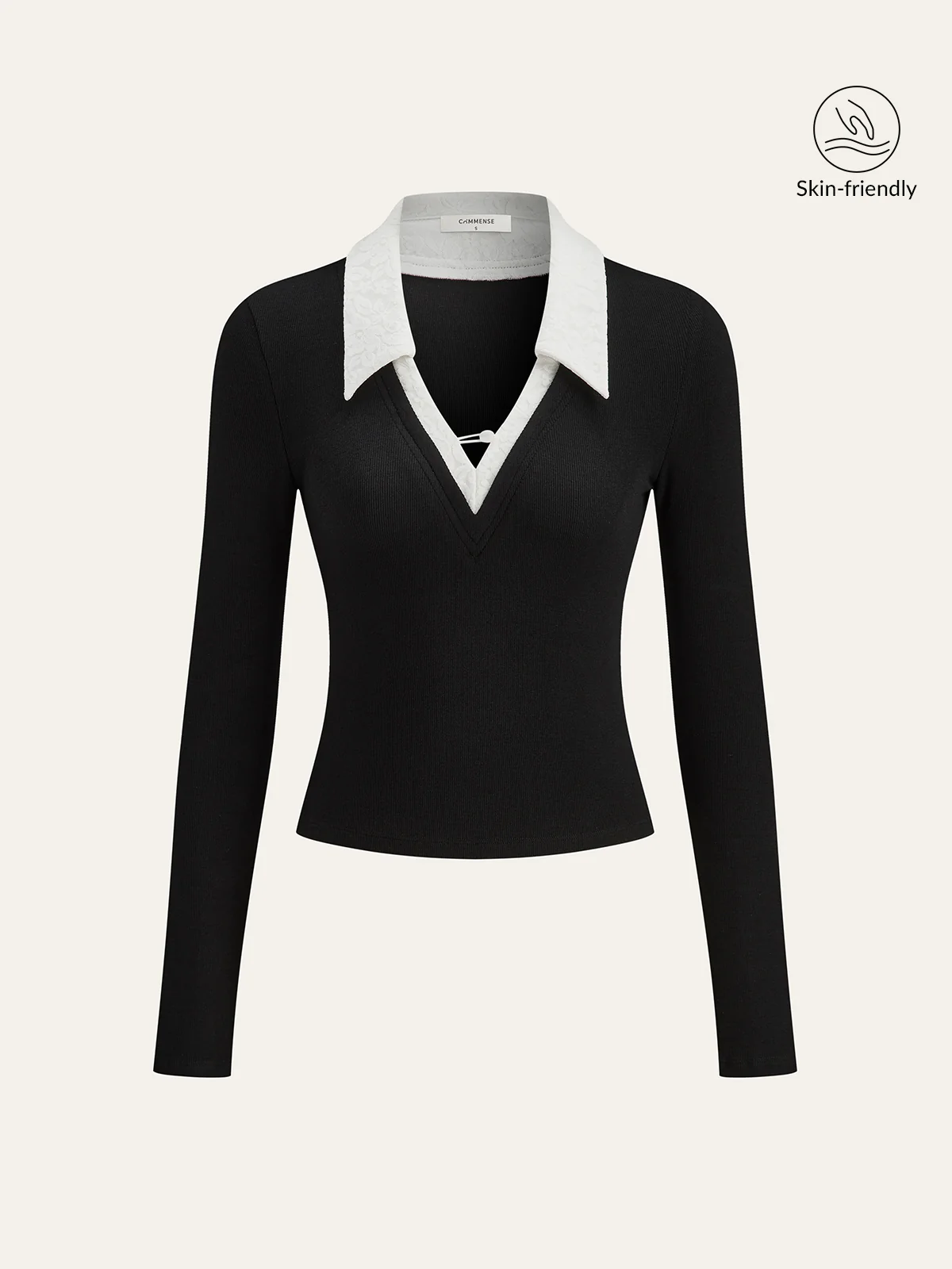 Lace Trim Collar Cotton Blend T-Shirt - Wholesalesil