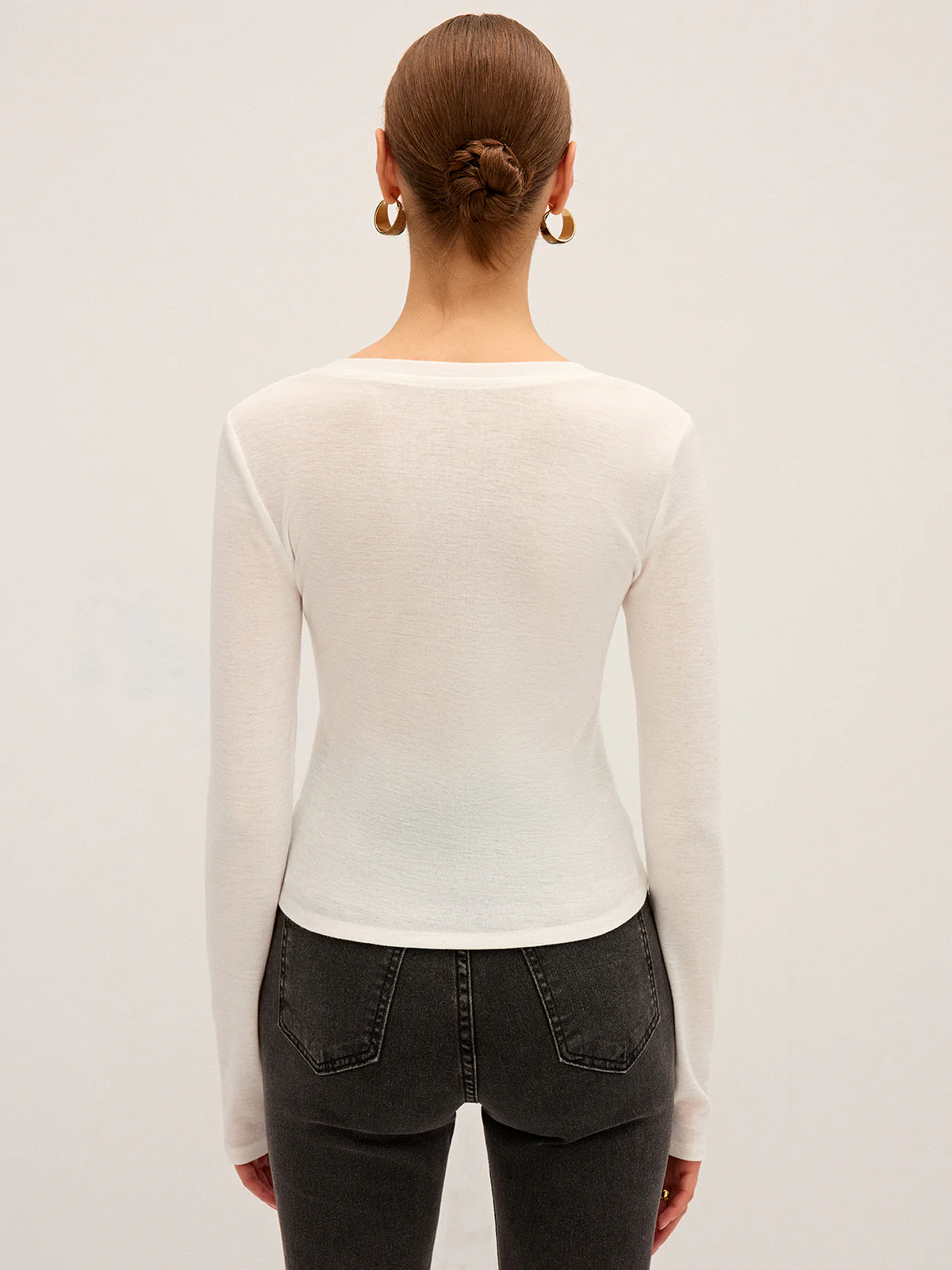 Long Sleeve V-Neck Button T-Shirt - Wholesalesil