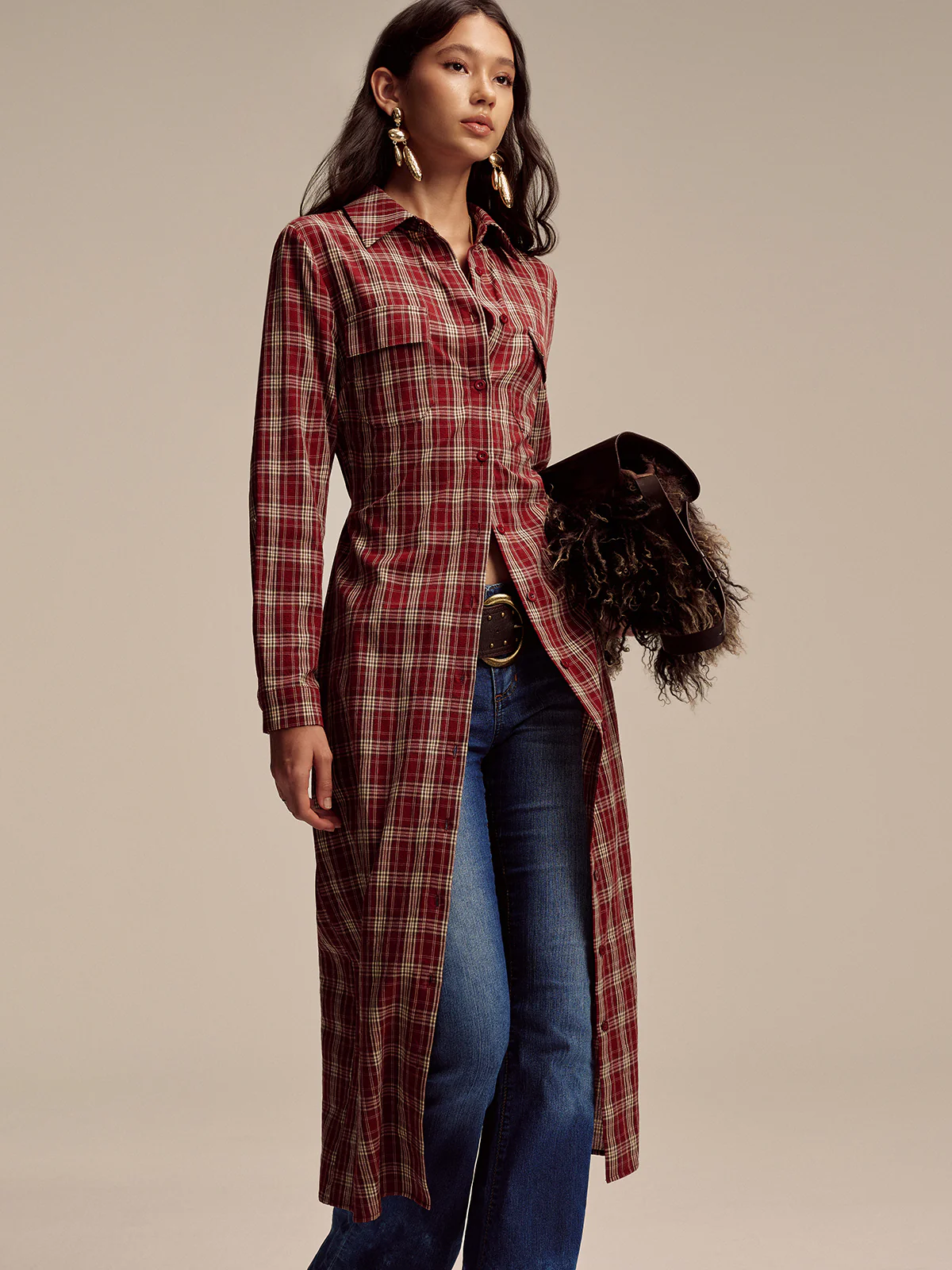 Plaid Button Front Shirt Dress - Wholesalesil