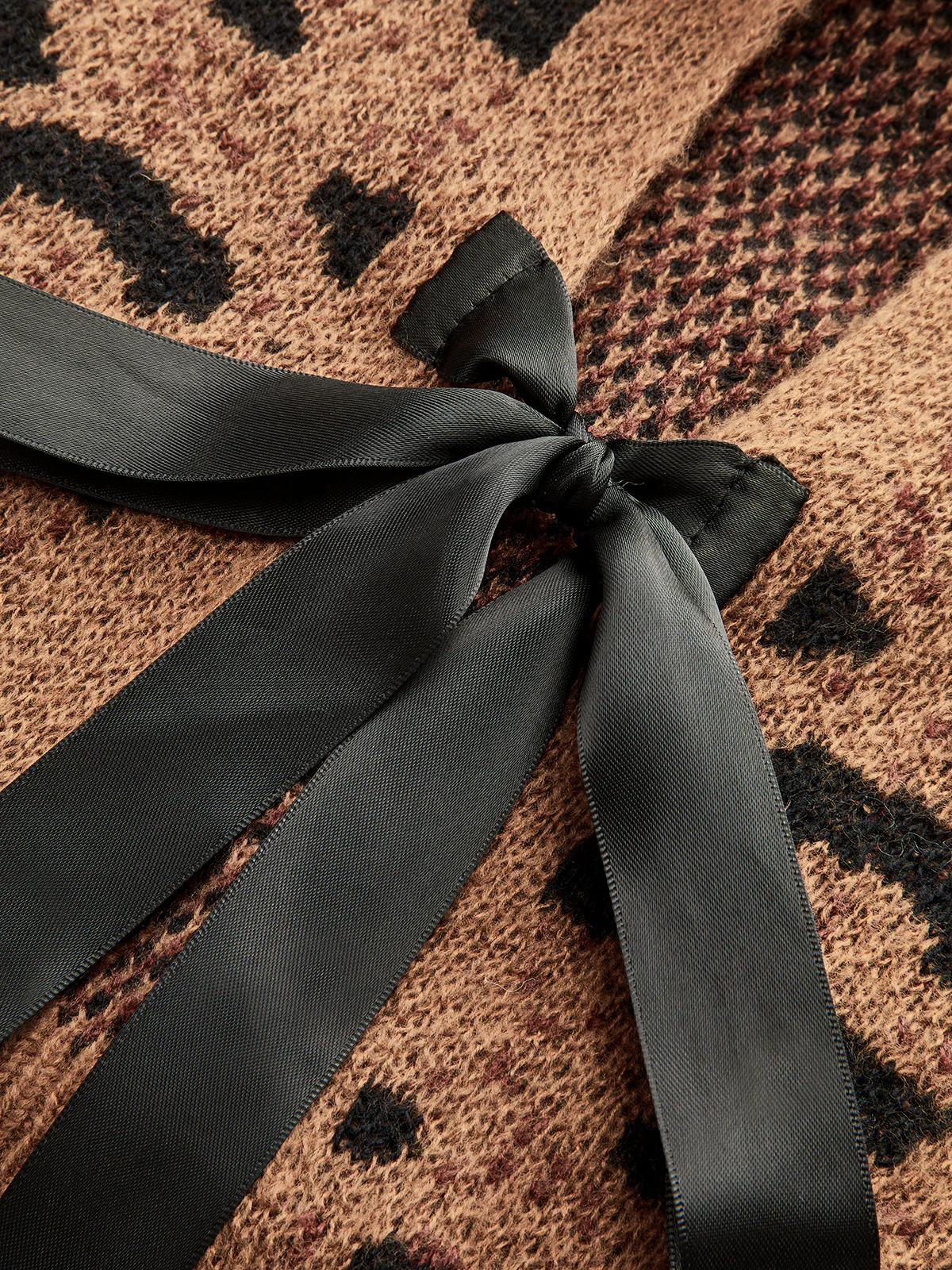 Leopard Print Bow Tie Cardigan - Wholesalesil