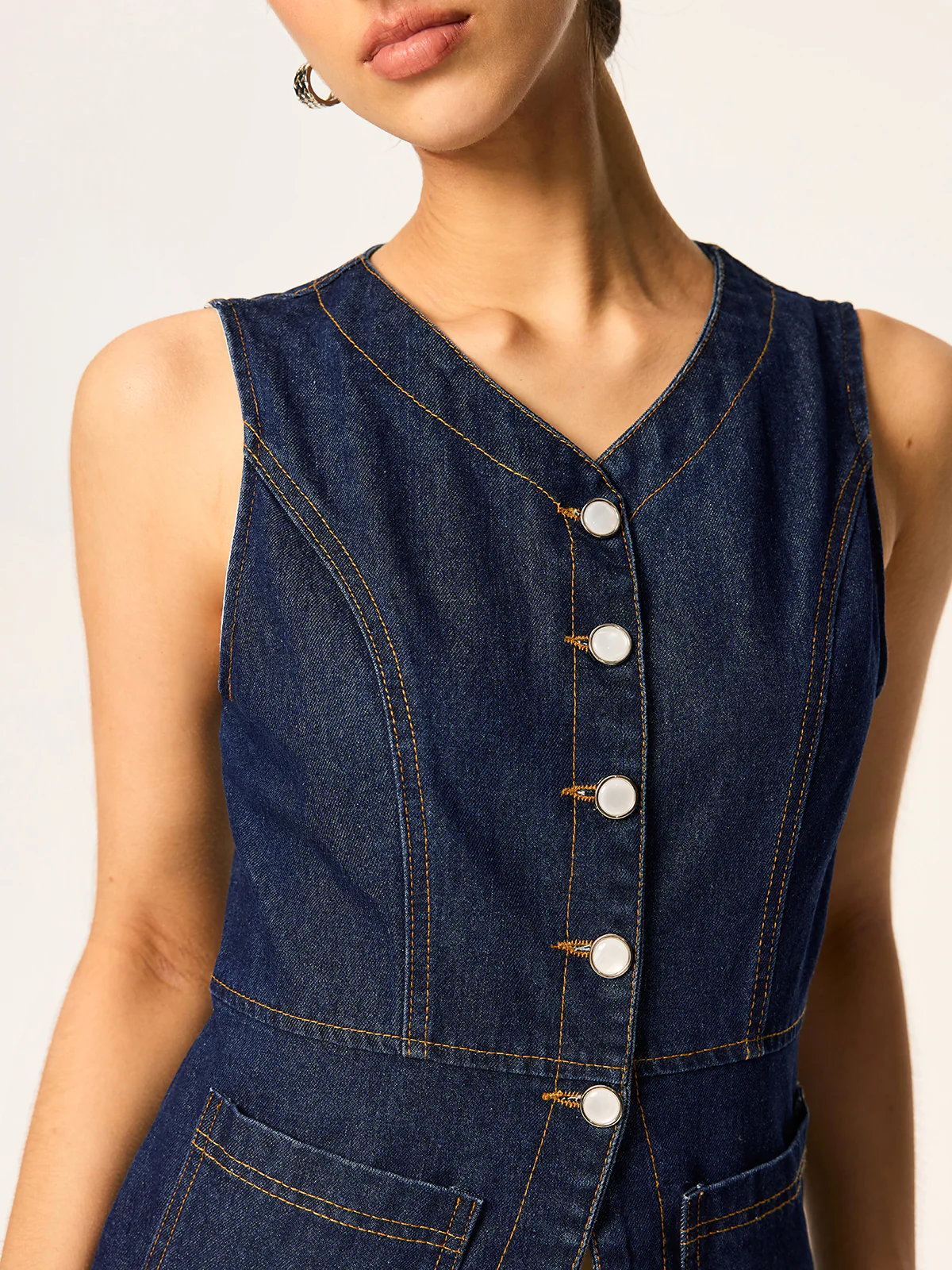 Denim Slim Button Sleeveless Vest - Wholesalesil