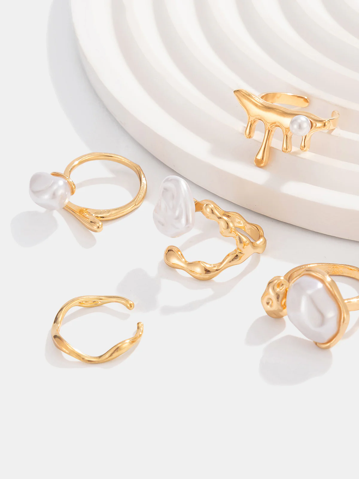 5pcs Golden Irregular Pearl Ring Set - Wholesalesil