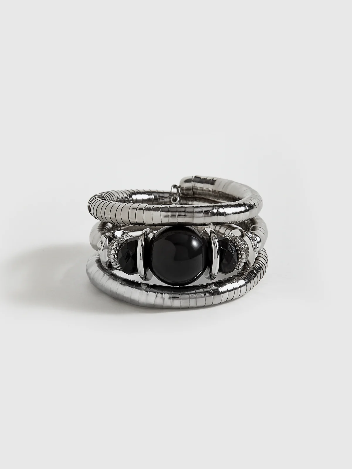 Black Agate Elastic Multi-Layered Bracelet - Wholesalesil