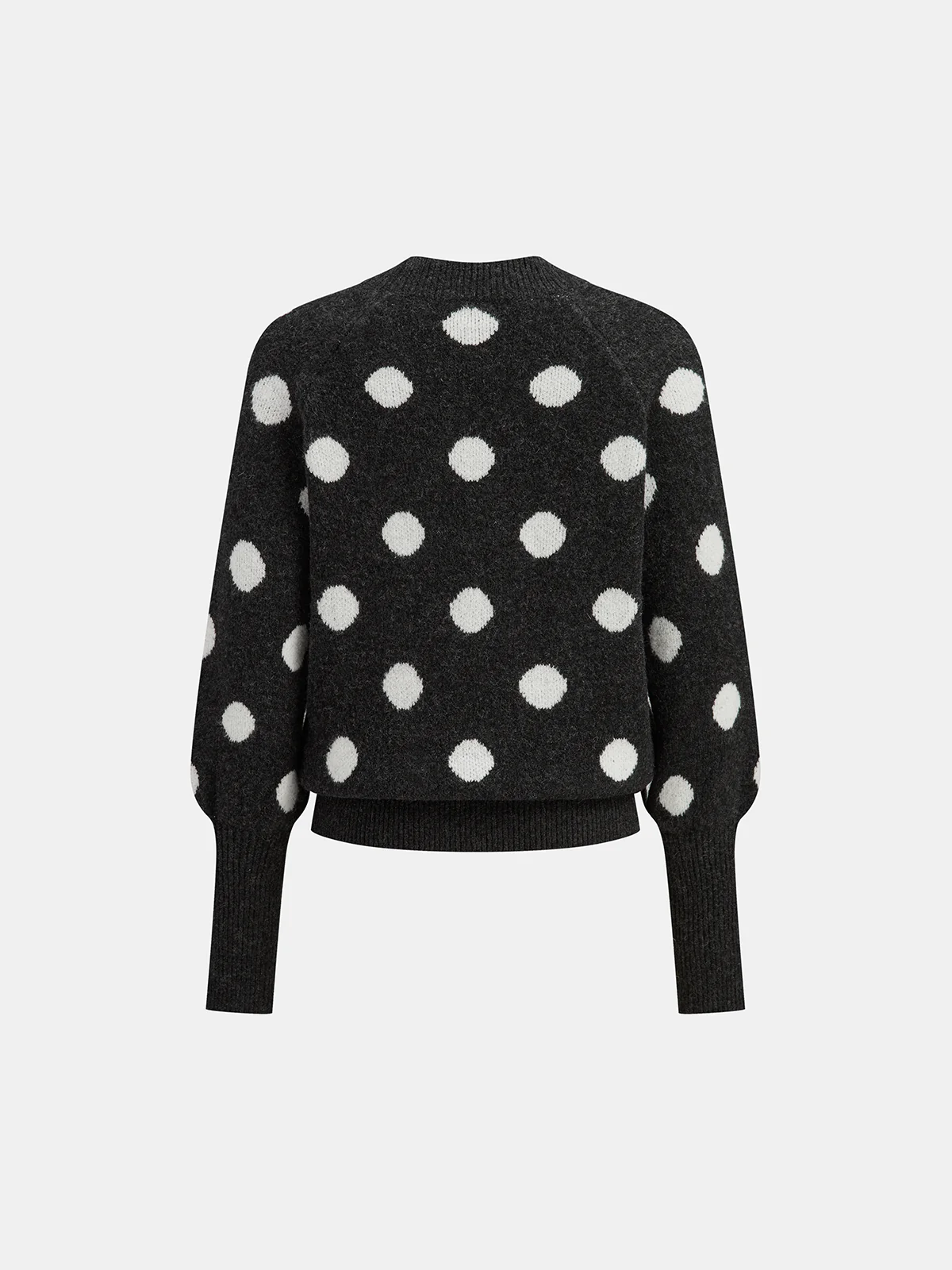 Leg-Of-Mutton Sleeve Polka Dot Wool Blend Sweater - Wholesalesil
