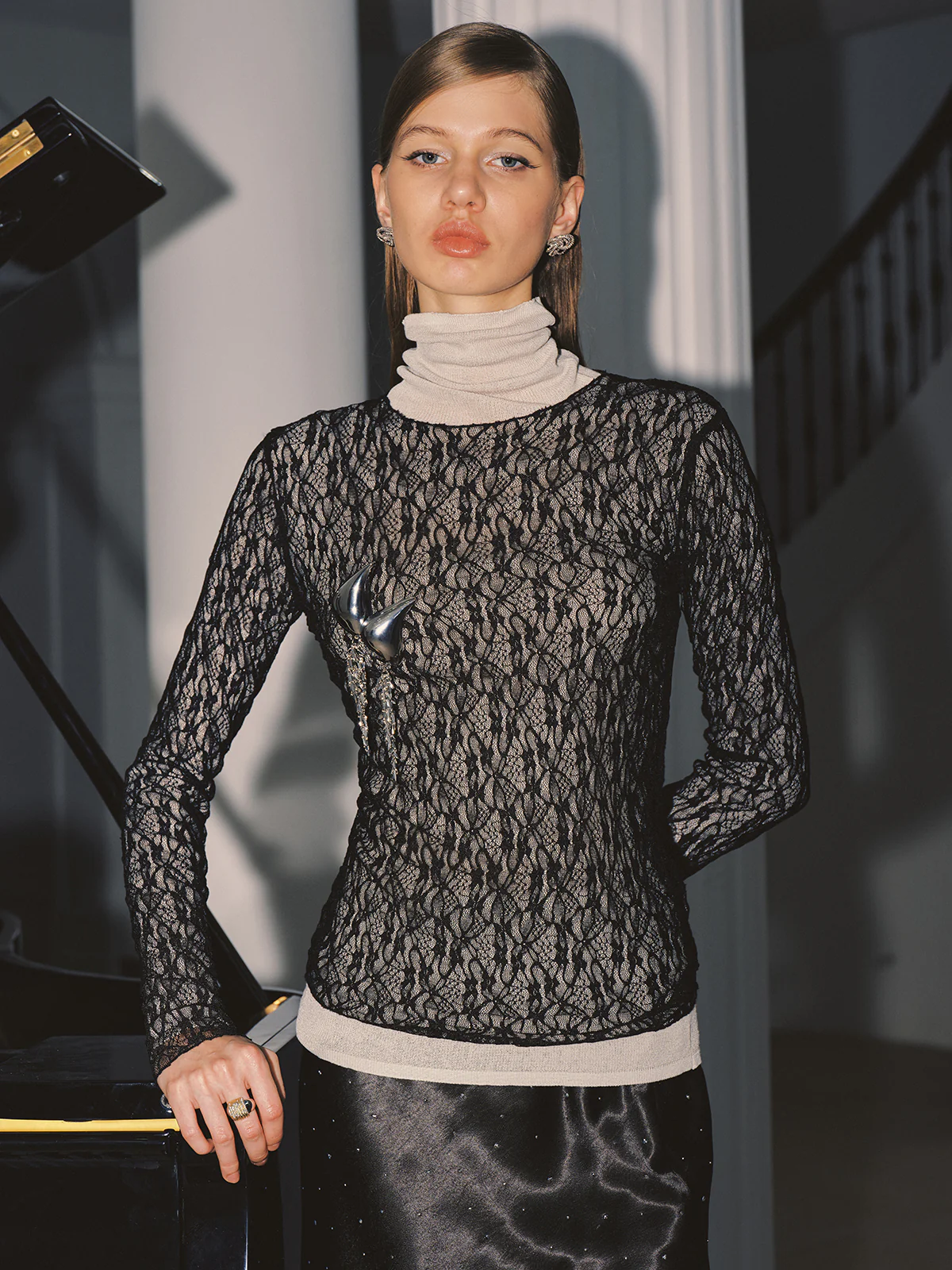 Sheer Mesh Lace Blouse - Wholesalesil