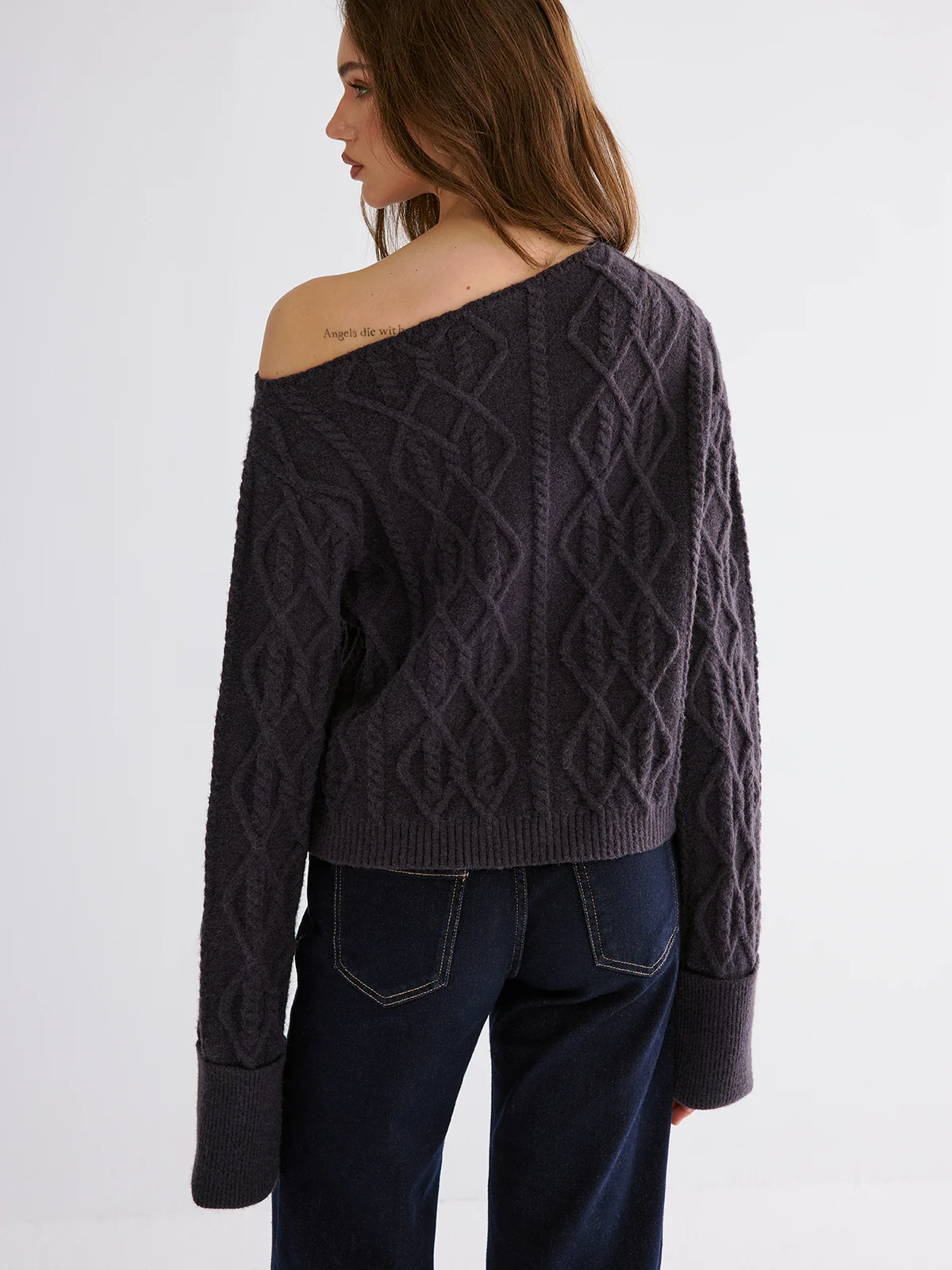 Cable Knit Off-shoulder Sweater - Wholesalesil