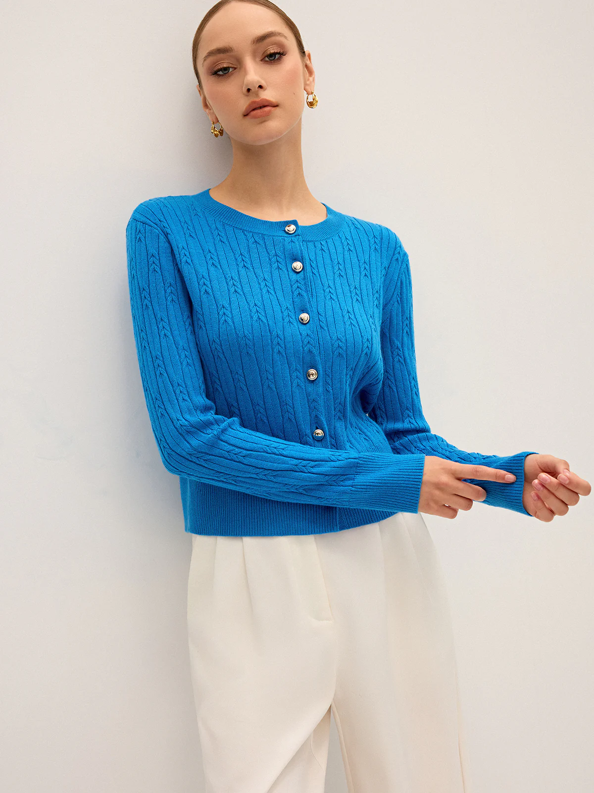 Cable Knit Wool Blend Cardigan - Wholesalesil