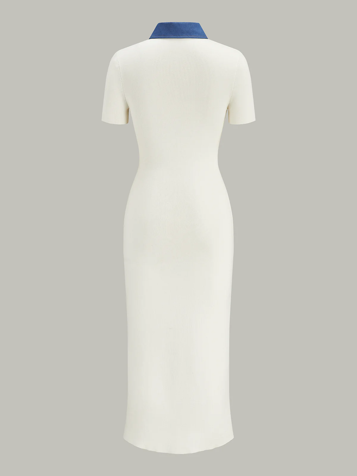 Denim-Collar Buttoned Polo Knit Midi Dress - Wholesalesil