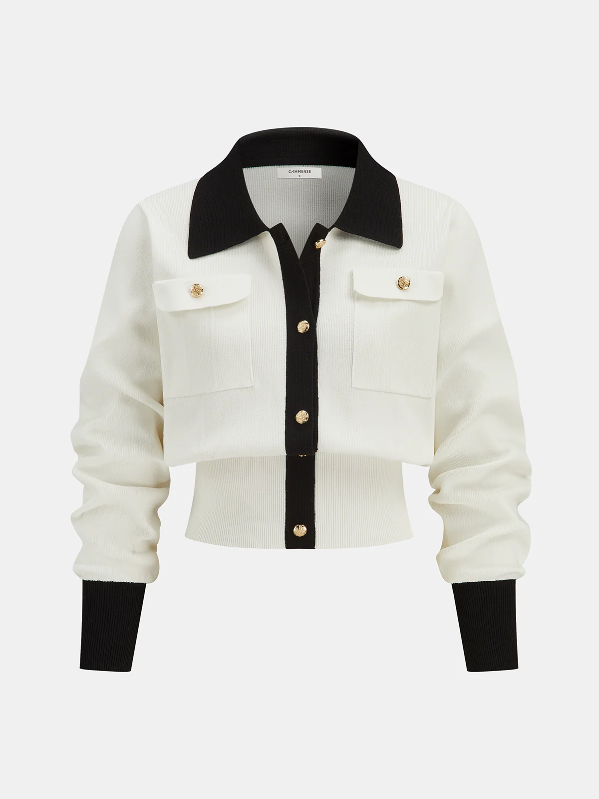 Metal Button Contrast Trim Knit Top - Wholesalesil