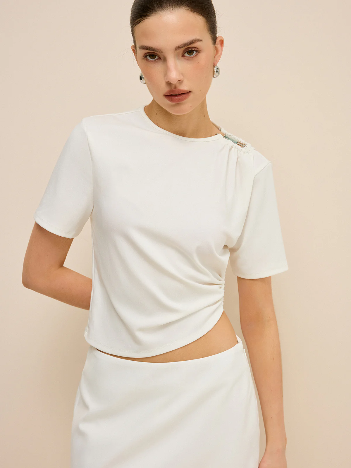 Asymmetrical Buckle Detail Cut-Out Top - Wholesalesil