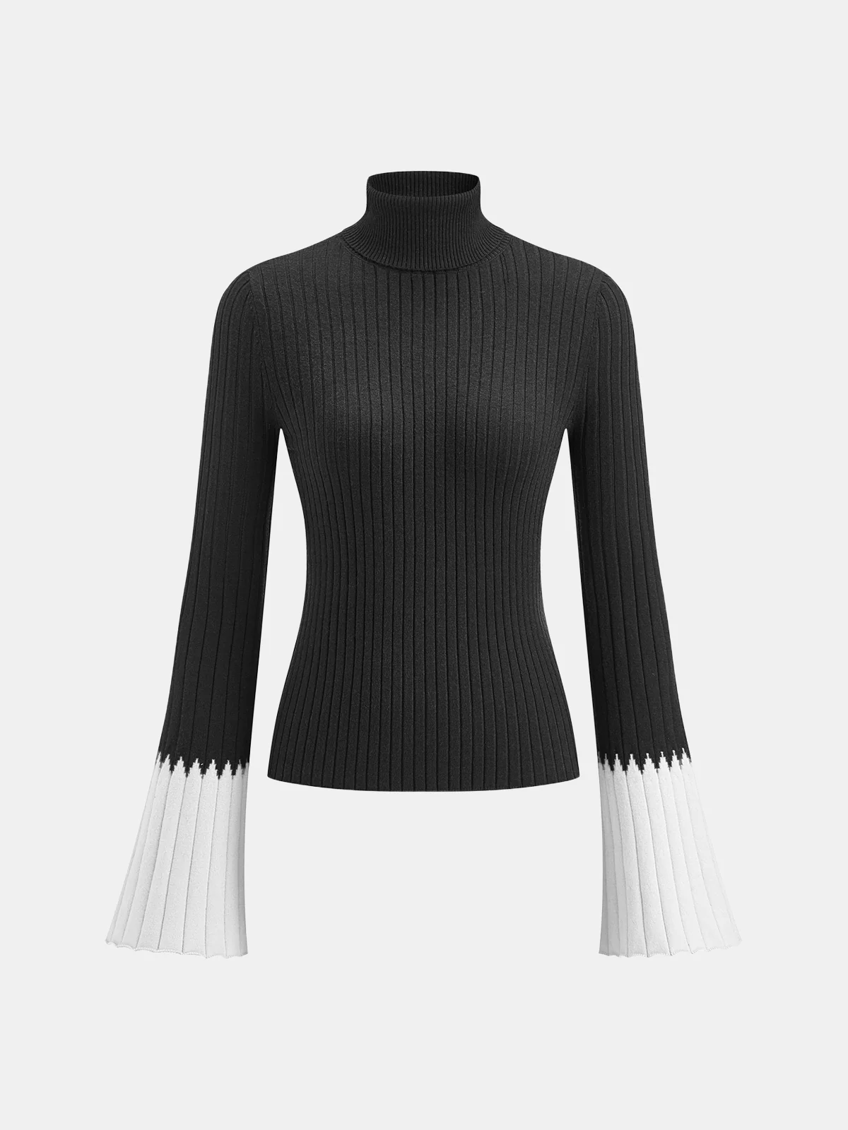 Contrast Flared Cuff Turtleneck Sweater - Wholesalesil