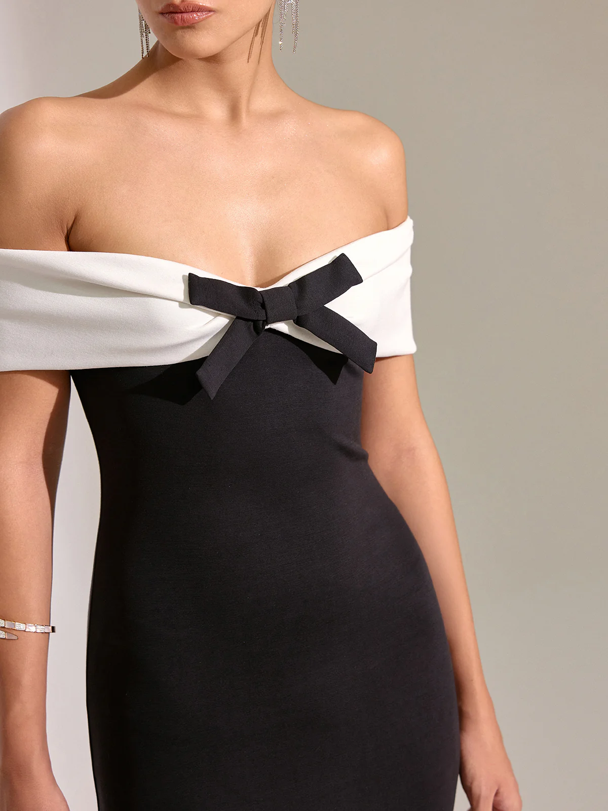 Bow Off-Shoulder Mermaid Midi Dress - Wholesalesil