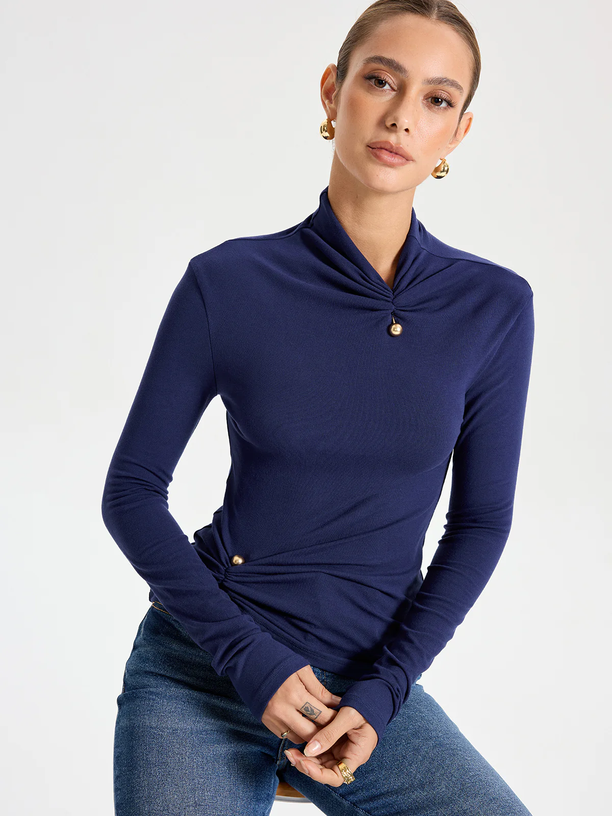 Slim Fit Soft Touch Long Sleeve T-shirt with Metal Pin - Wholesalesil