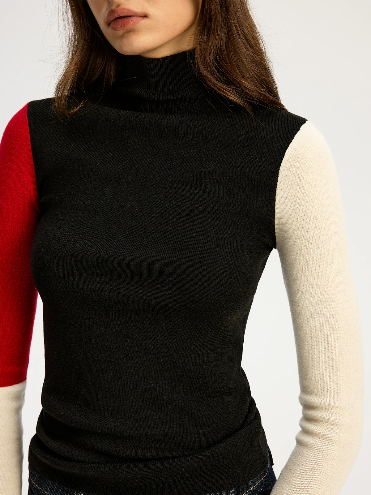 High Neck Color Block Sweater - Wholesalesil