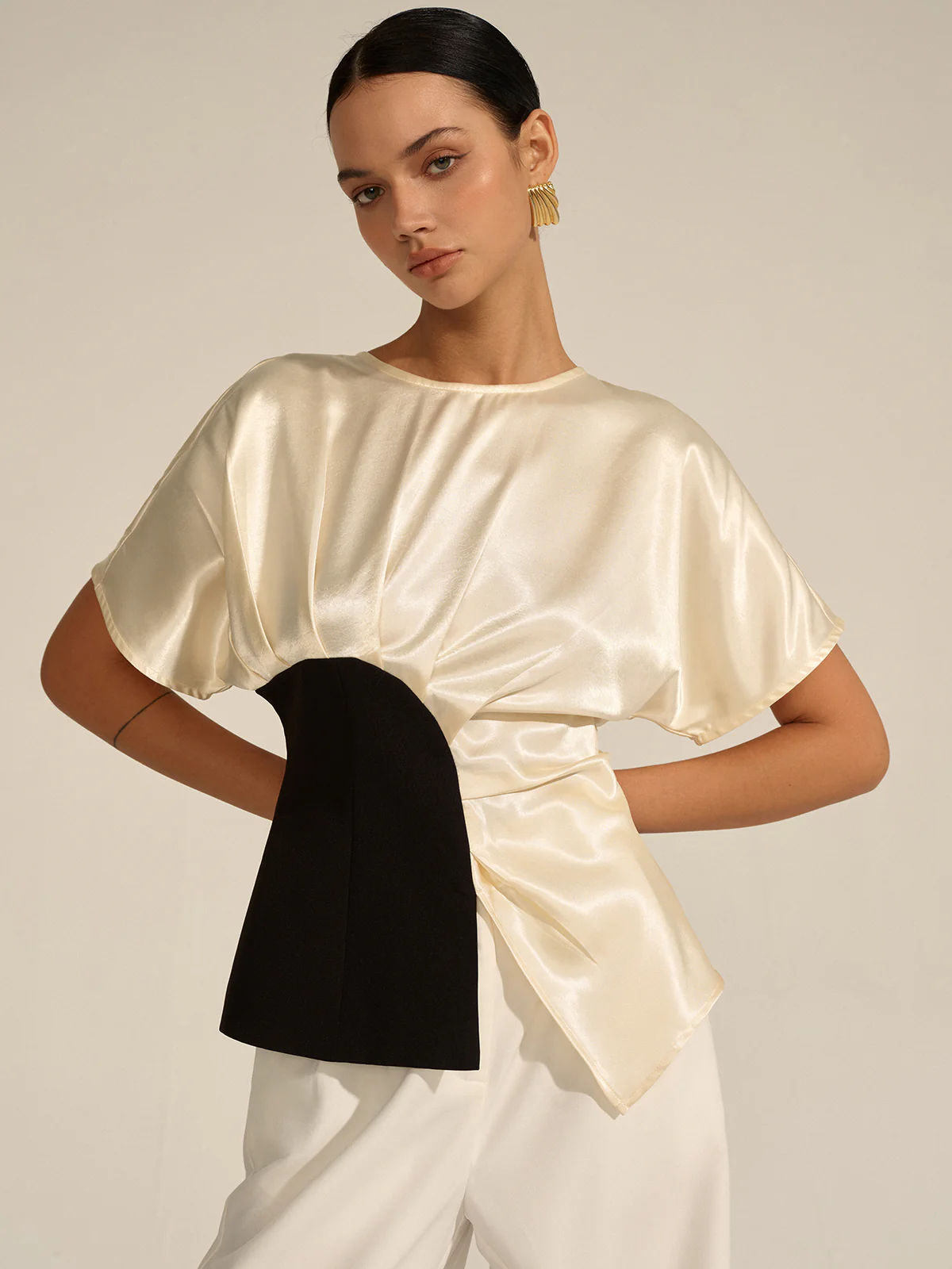 Asymmetric Color-Block Top - Wholesalesil