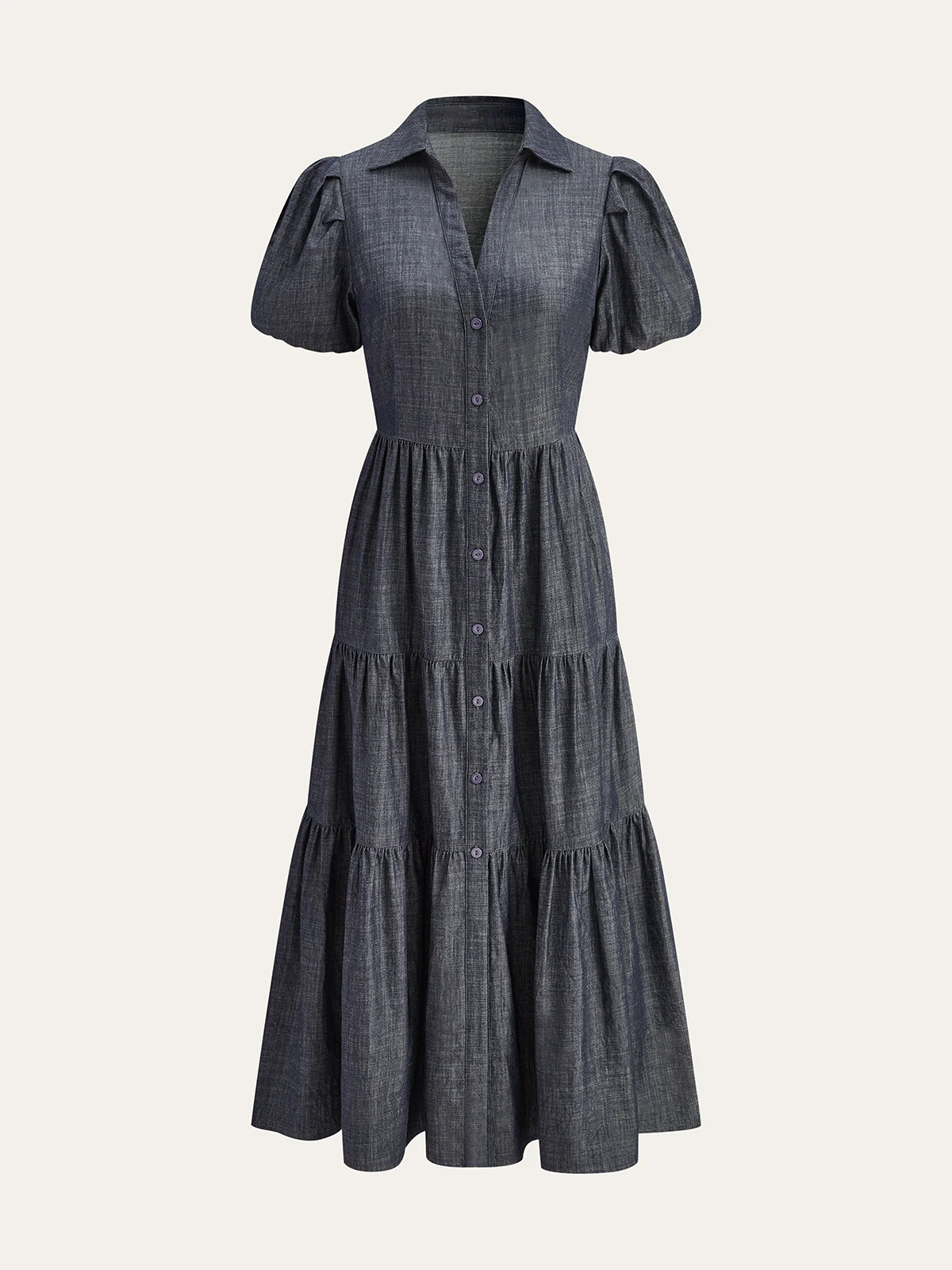 Puff Sleeve Tiered Button-Front maxi Dress - Wholesalesil