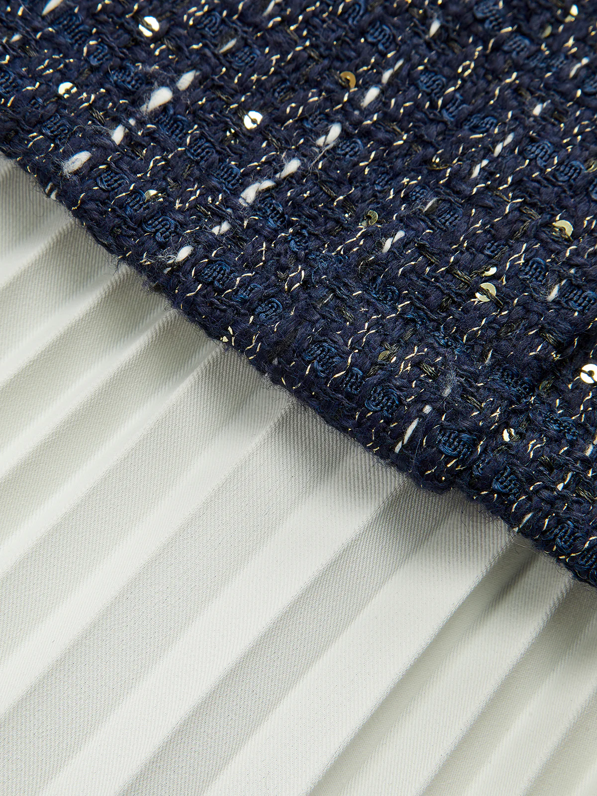 Pleated Hem Panel Tweed Belted Mini Dress - Wholesalesil