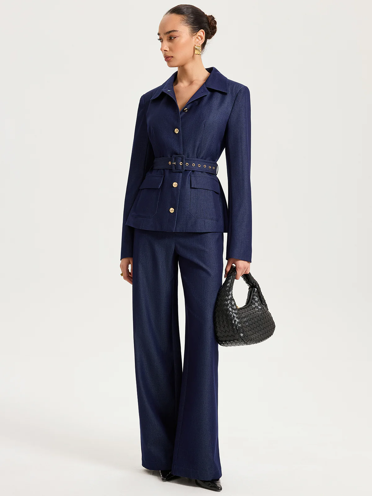 High-Waisted Wide-Leg Faux Denim Pants - Wholesalesil