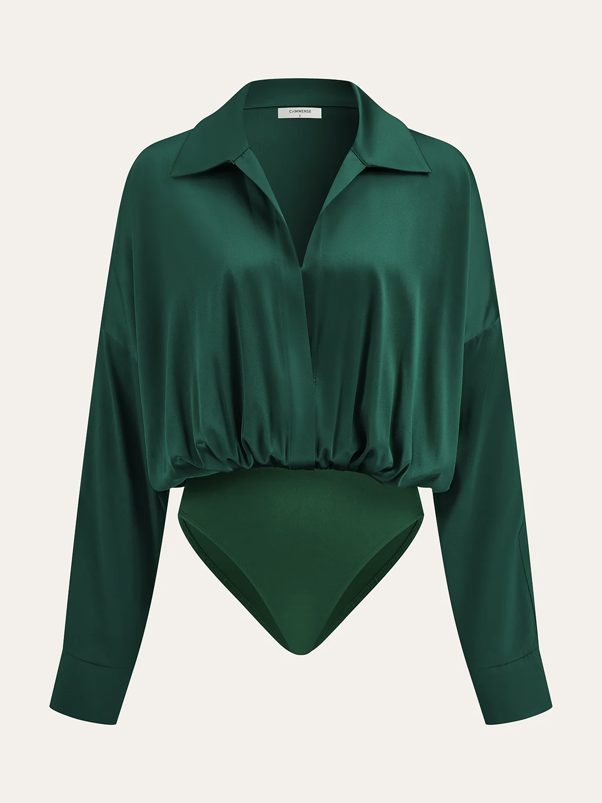 Satin Collared Long Sleeve Bodysuit - Wholesalesil