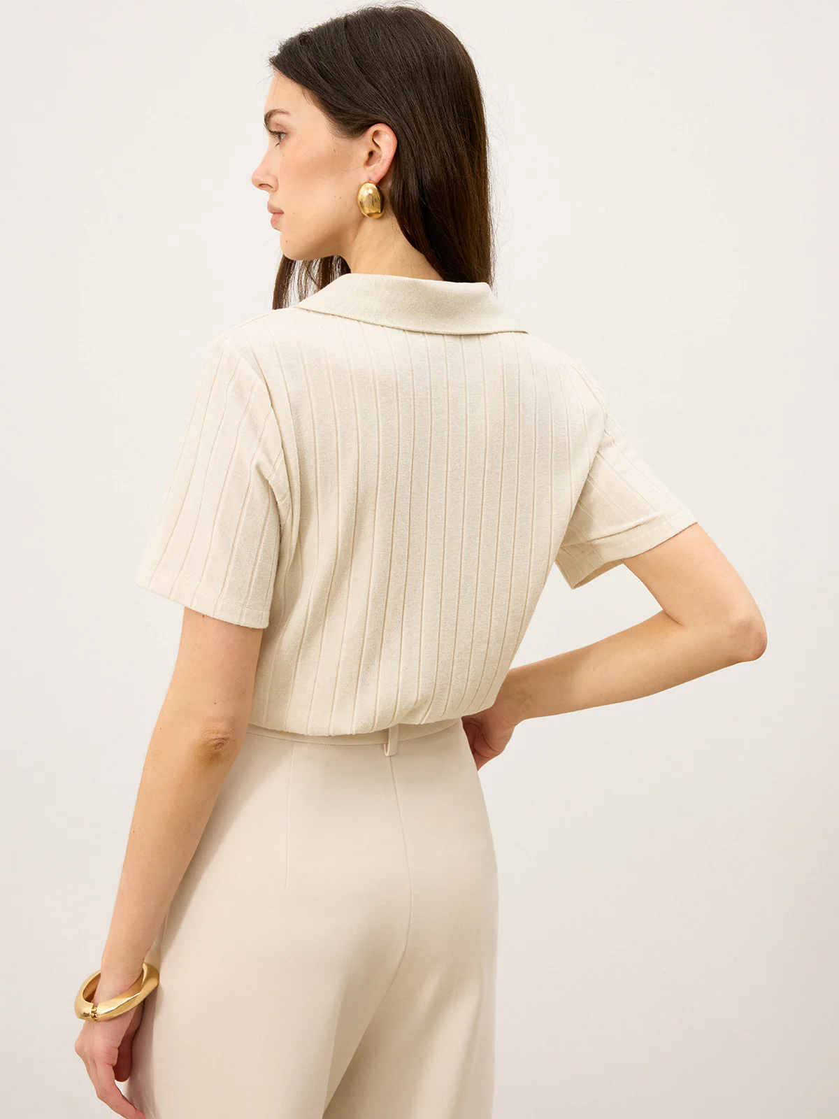 Ribbed Polo-Neck Knit Top - Wholesalesil