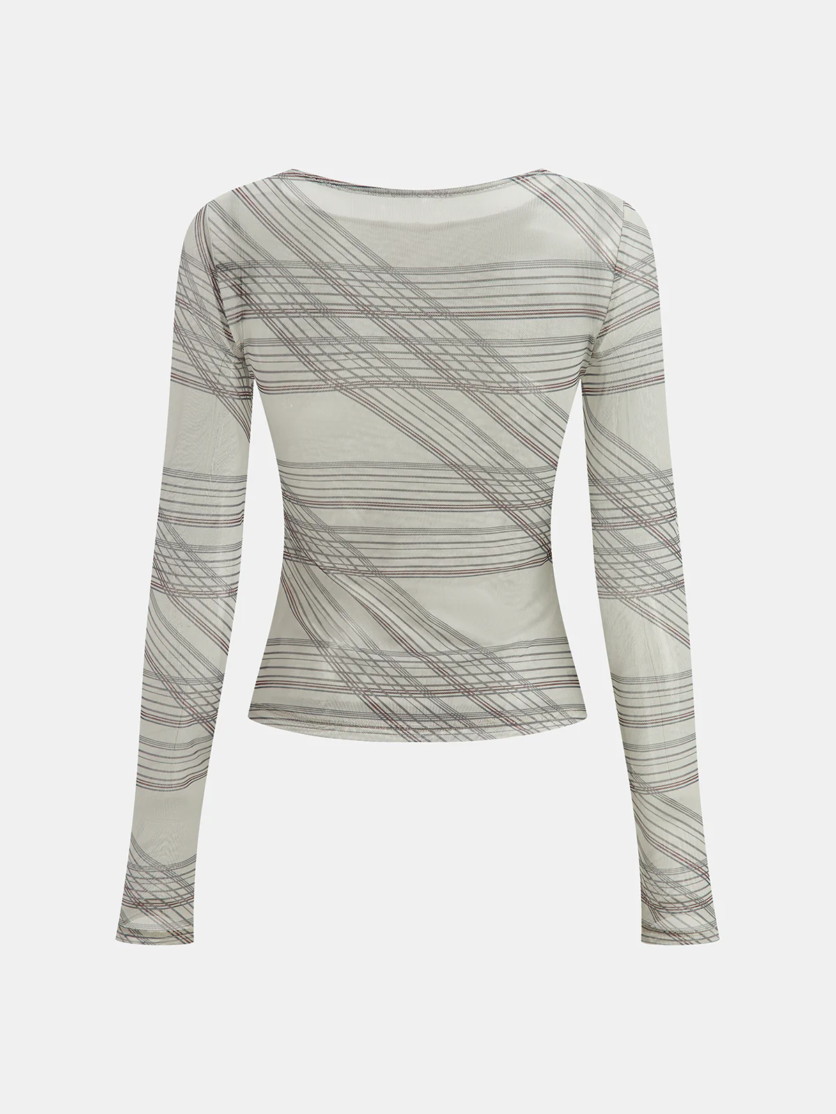 Striped Semi-Sheer Long Sleeve Blouse - Wholesalesil