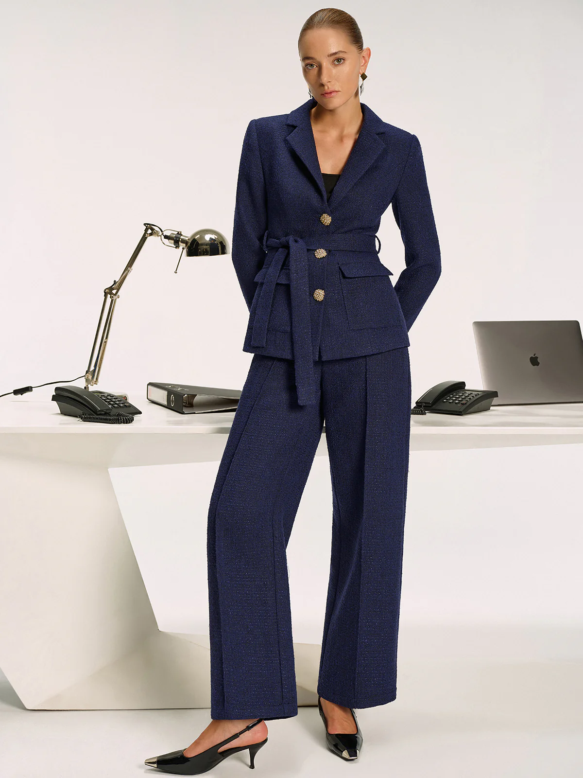 Mid-Waist Tweed Straight-Leg Pants - Wholesalesil