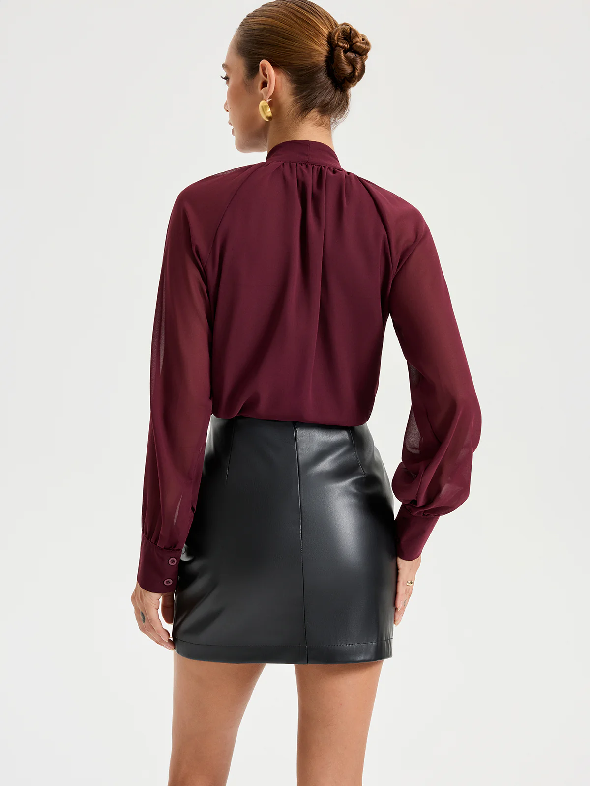 Tie Neck Long Sleeved Chiffon Blouse - Wholesalesil