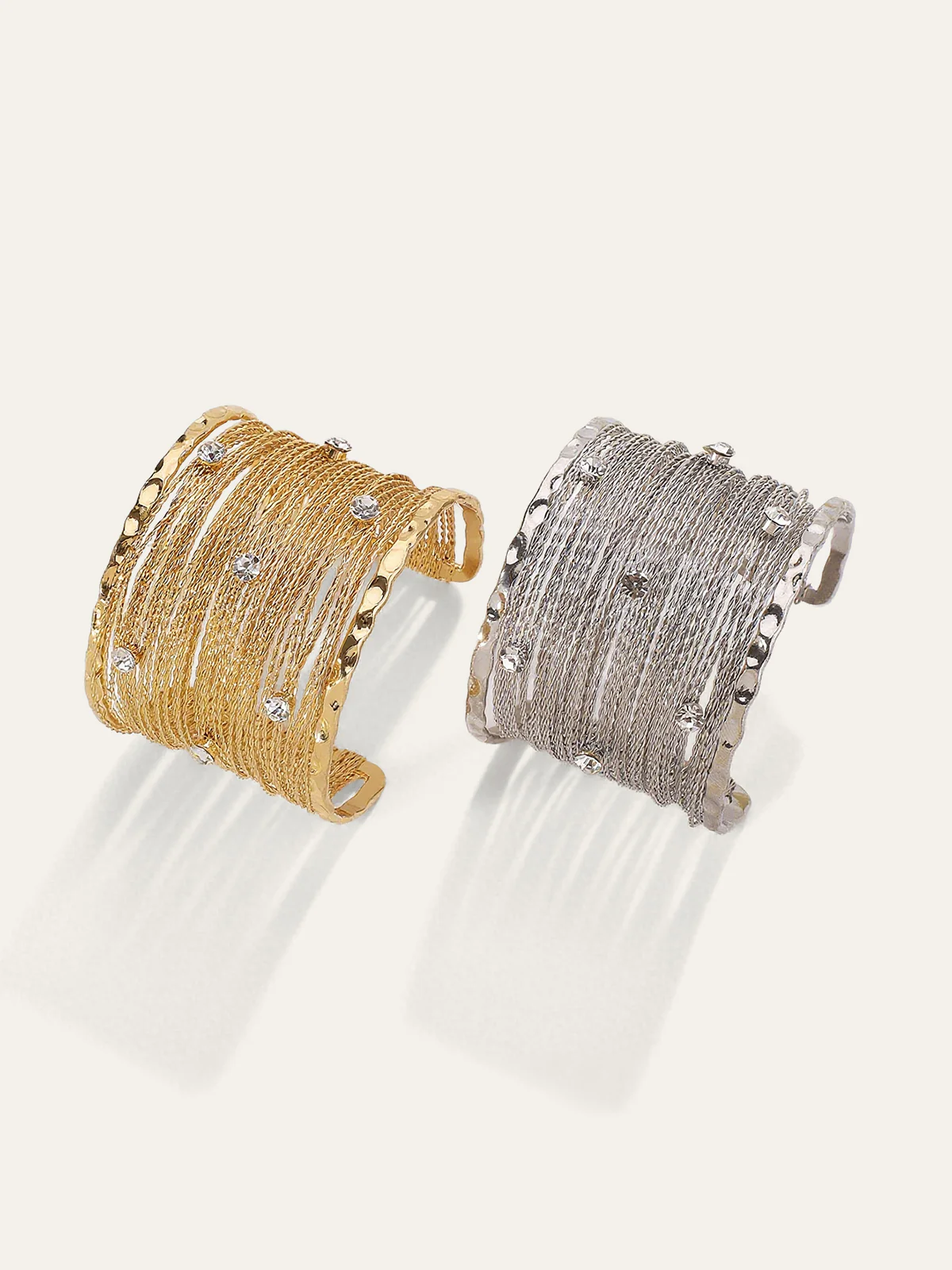 Golden Multi-Strand Wire Crystal Cuff Bracelet - Wholesalesil