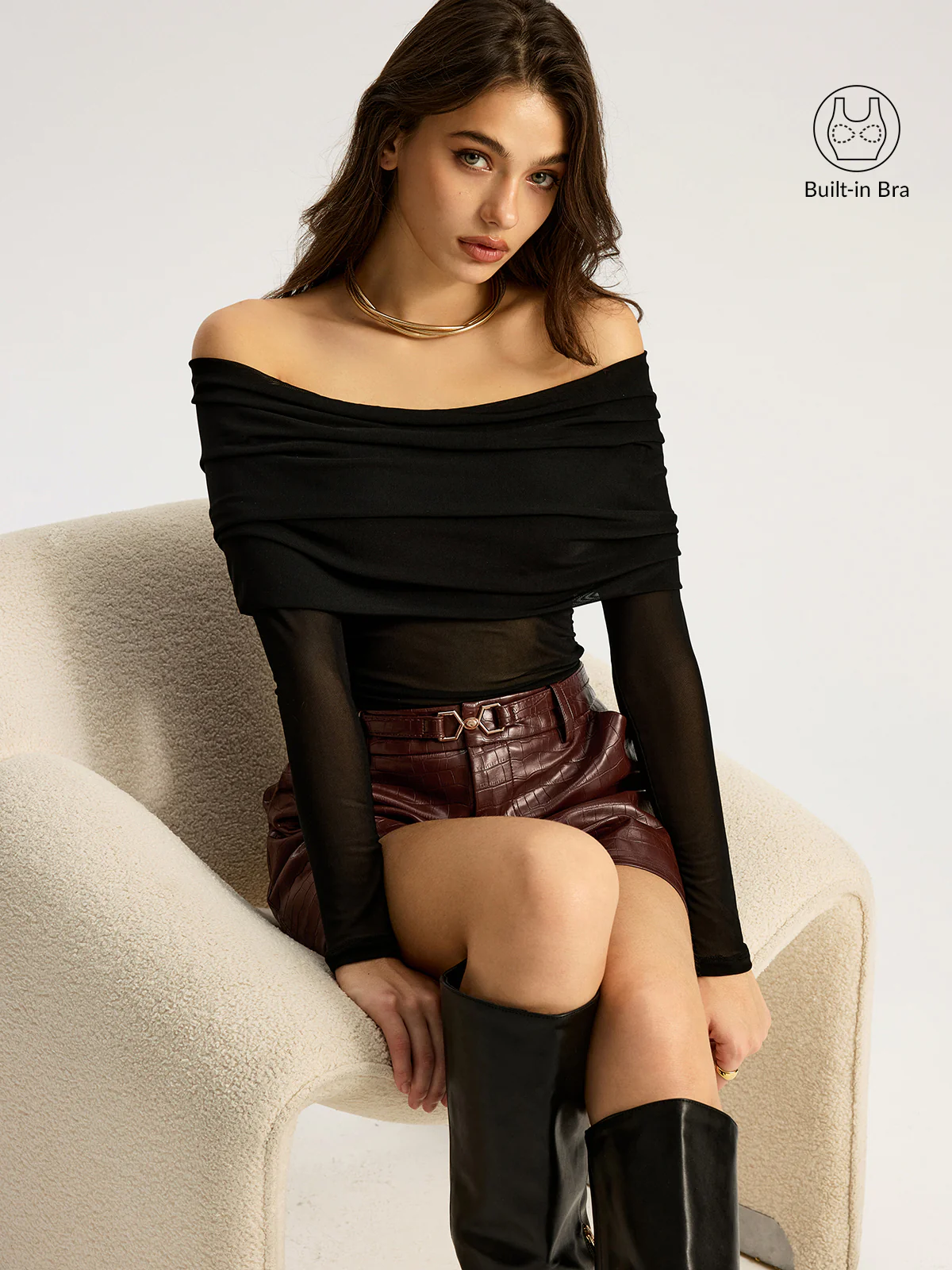 Bra-Free Off-Shoulder Long Sleeve T-Shirt - Wholesalesil