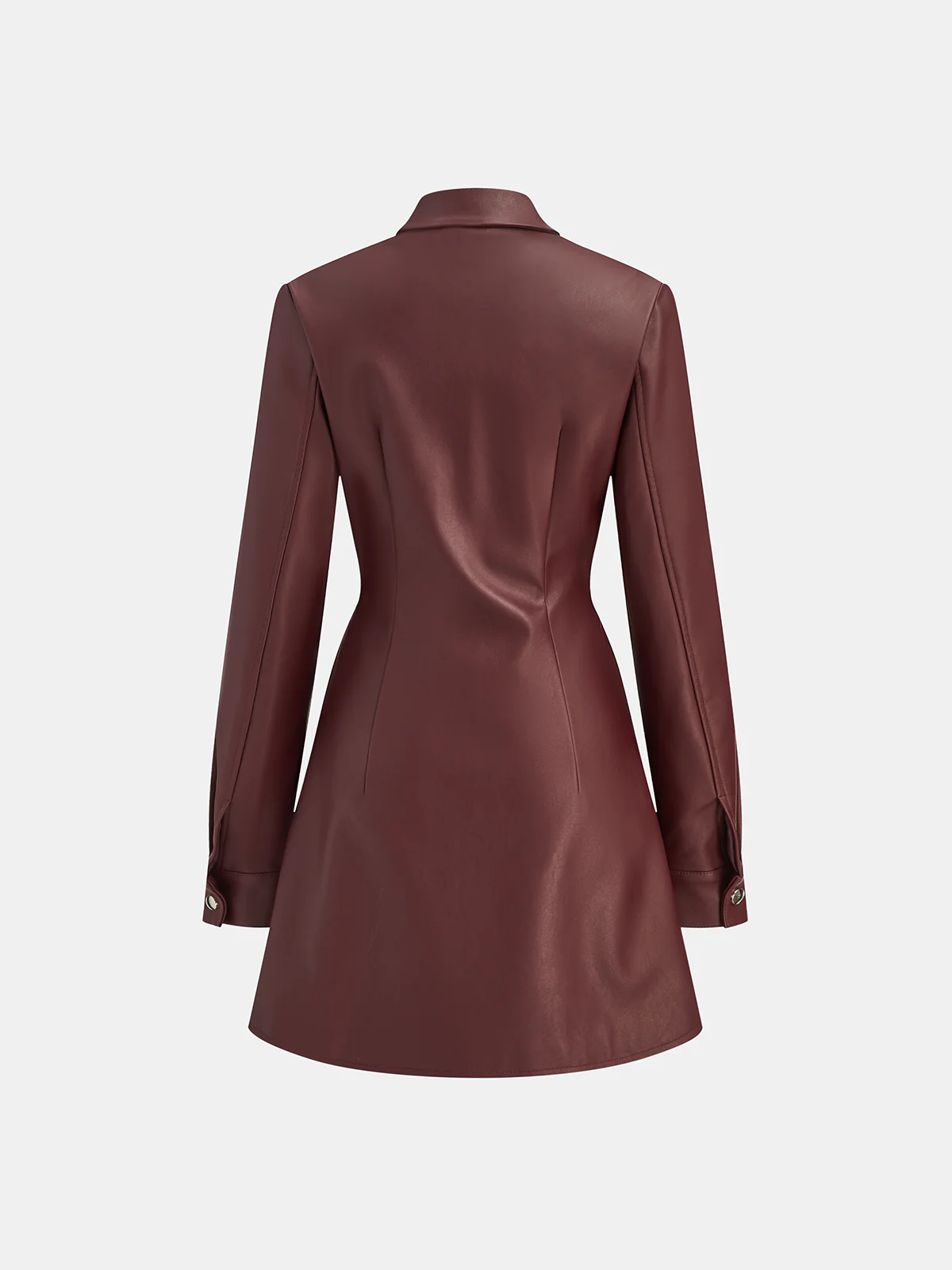 Double-Collar PU Leather Shirt Dress - Wholesalesil