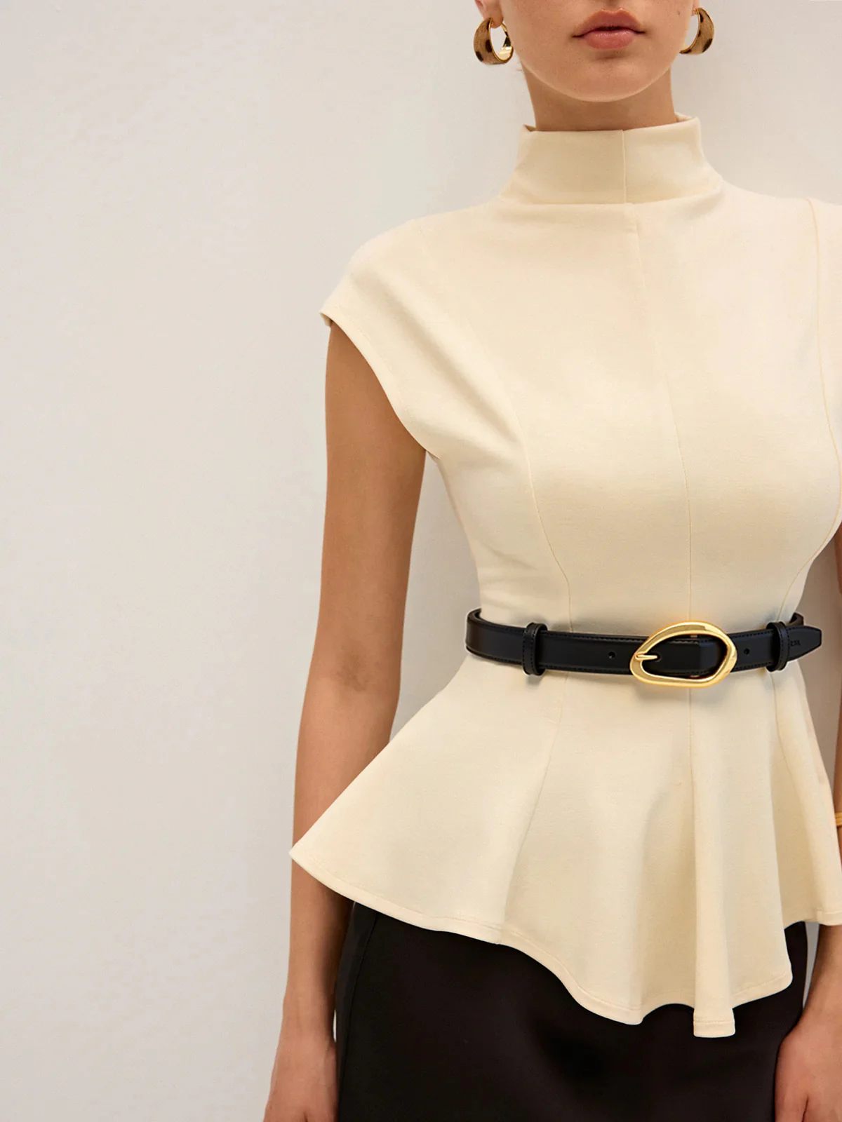 Mock Neck Cap Sleeve Peplum Top - Wholesalesil