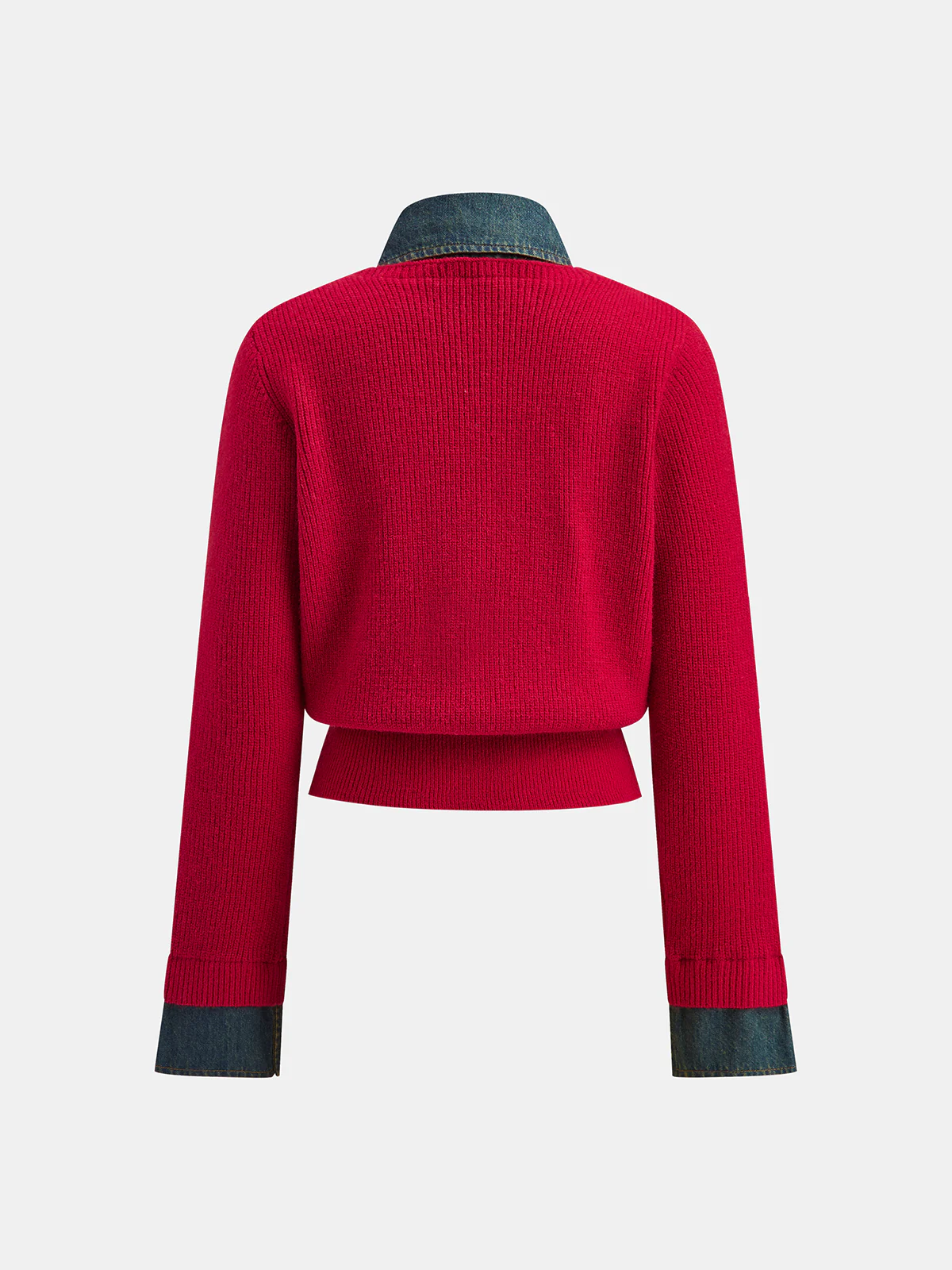 2 in 1 Denim Panel Asymmetric Sweater - Wholesalesil