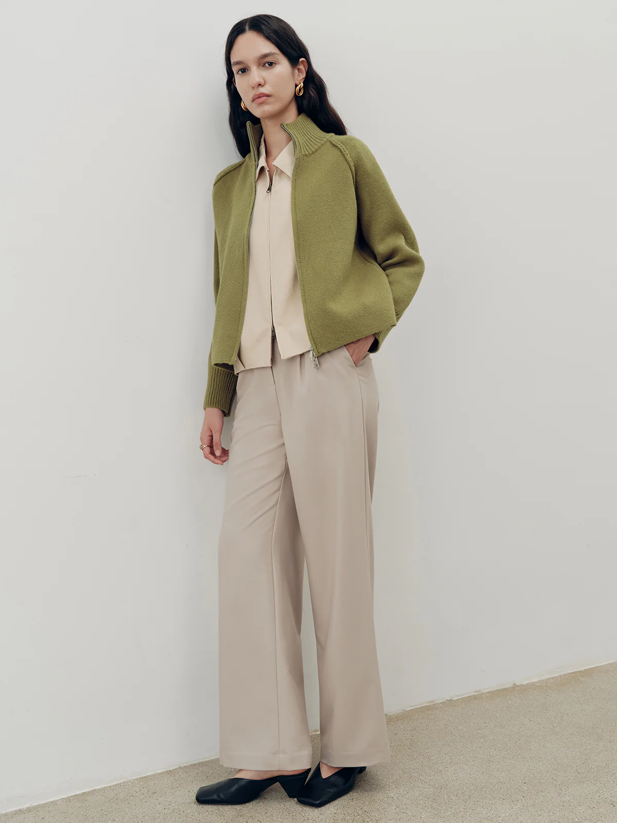 Zip-Up Turtleneck Knit Cardigan - Wholesalesil