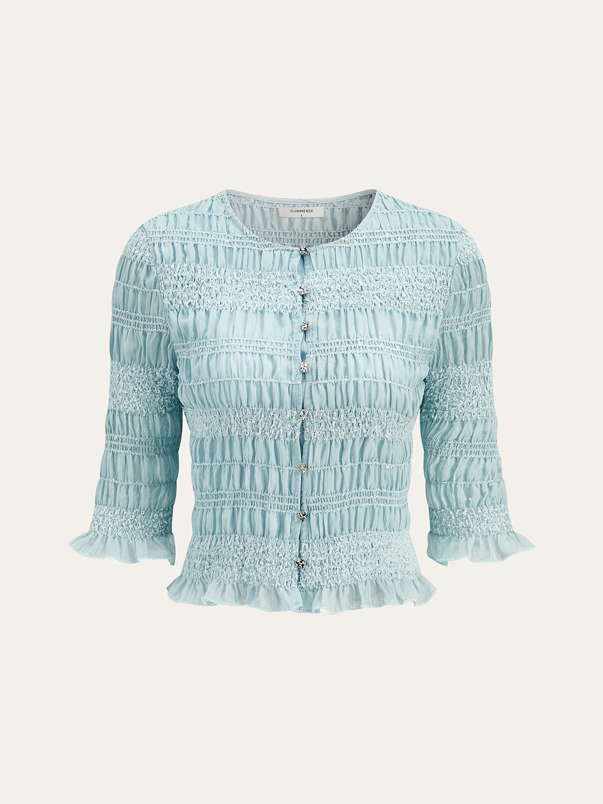 Ruched Ruffle Trim Blouse - Wholesalesil